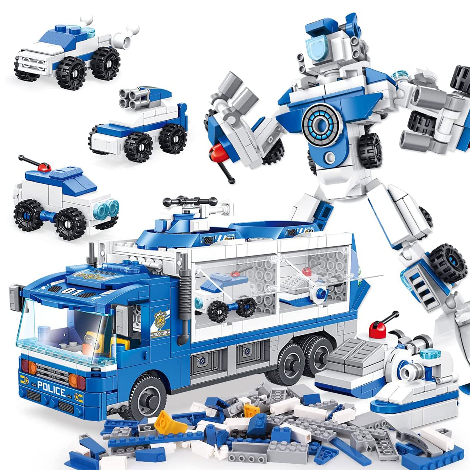 6 in 1 Police Truck Robot Model Building Block, 653 Pieces (Open Box) - VMInnovations