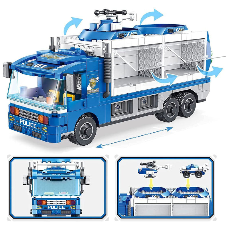 PANLOS 6 in 1 Police Truck Robot Model Construction Building Block, 653 Pieces