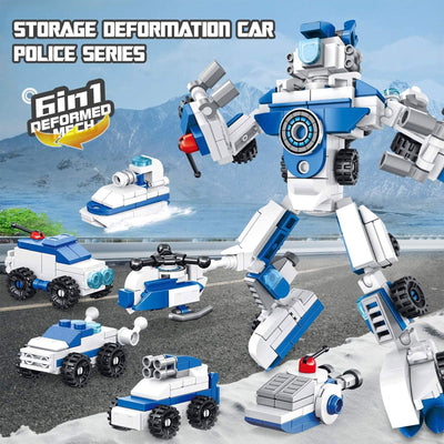 6 in 1 Police Truck Robot Model Building Block, 653 Pieces (Open Box)