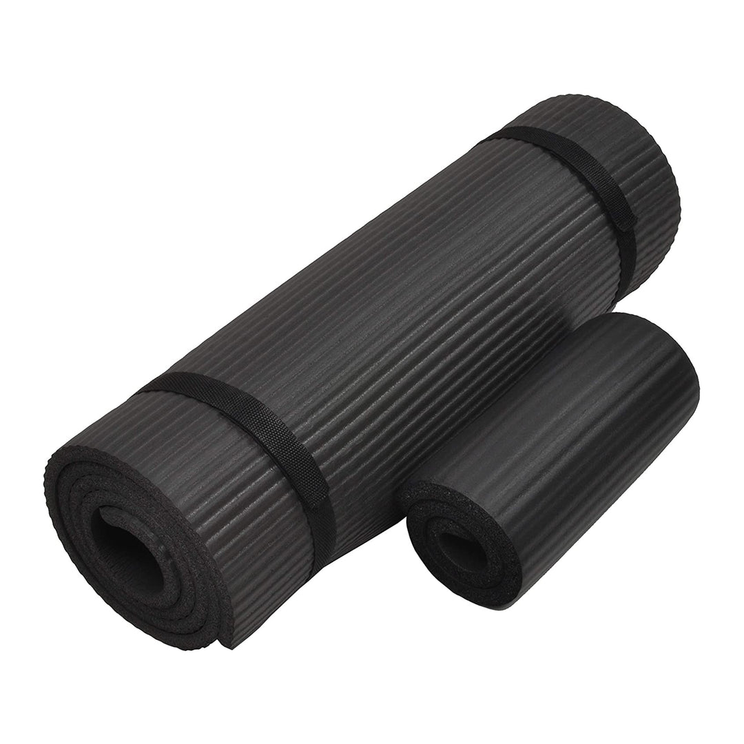 BalanceFrom Fitness GoYoga+ 71x24in Exercise Yoga Mat w/Knee Pad & Strap, Black - VMInnovations