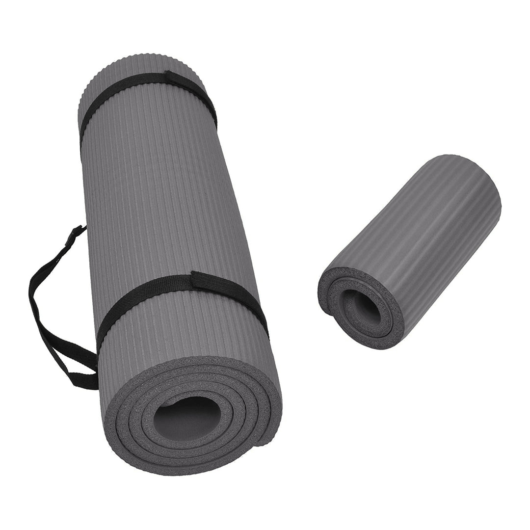 BalanceFrom Fitness GoYoga+ 71x24in Exercise Yoga Mat w/Knee Pad & Strap, Gray - VMInnovations