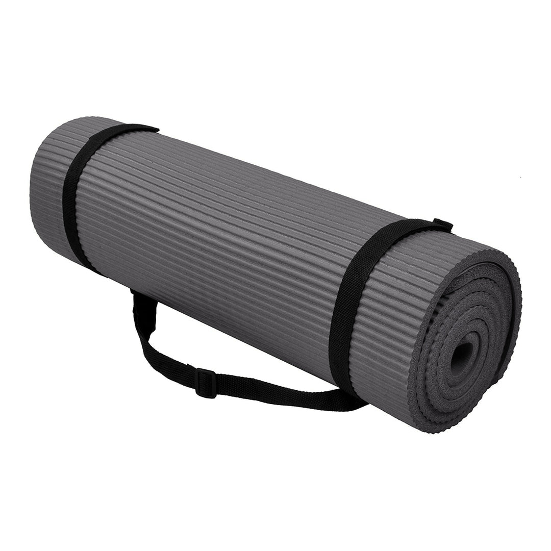 BalanceFrom Fitness GoYoga+ 71x24in Exercise Yoga Mat w/Knee Pad & Strap, Gray - VMInnovations