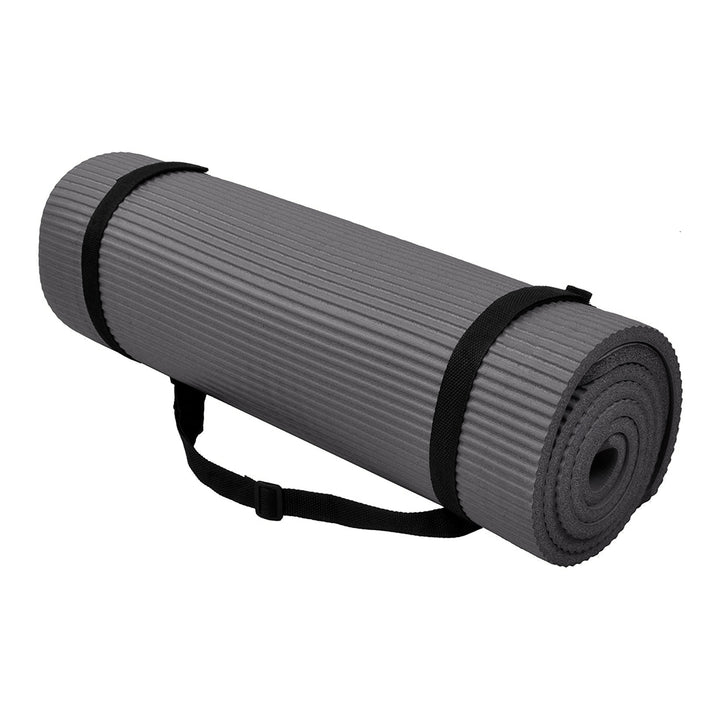 BalanceFrom Fitness GoYoga+ 71x24in Exercise Yoga Mat w/Knee Pad & Strap, Gray - VMInnovations