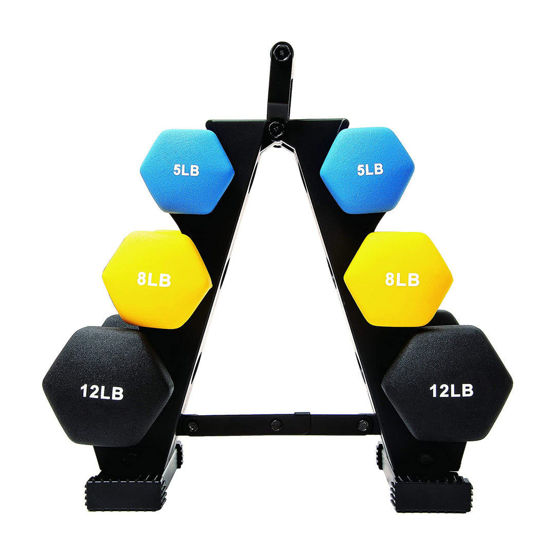 BalanceFrom Fitness 5, 8, and 12 Pound Neoprene Coated Dumbbell Set with Stand - VMInnovations