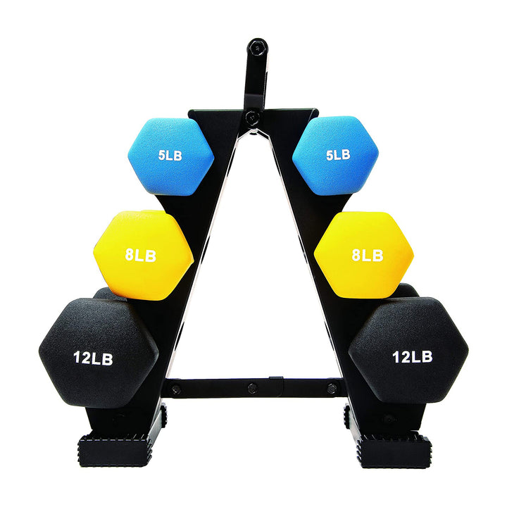 BalanceFrom Fitness 5, 8, and 12 Pound Neoprene Coated Dumbbell Set with Stand - VMInnovations