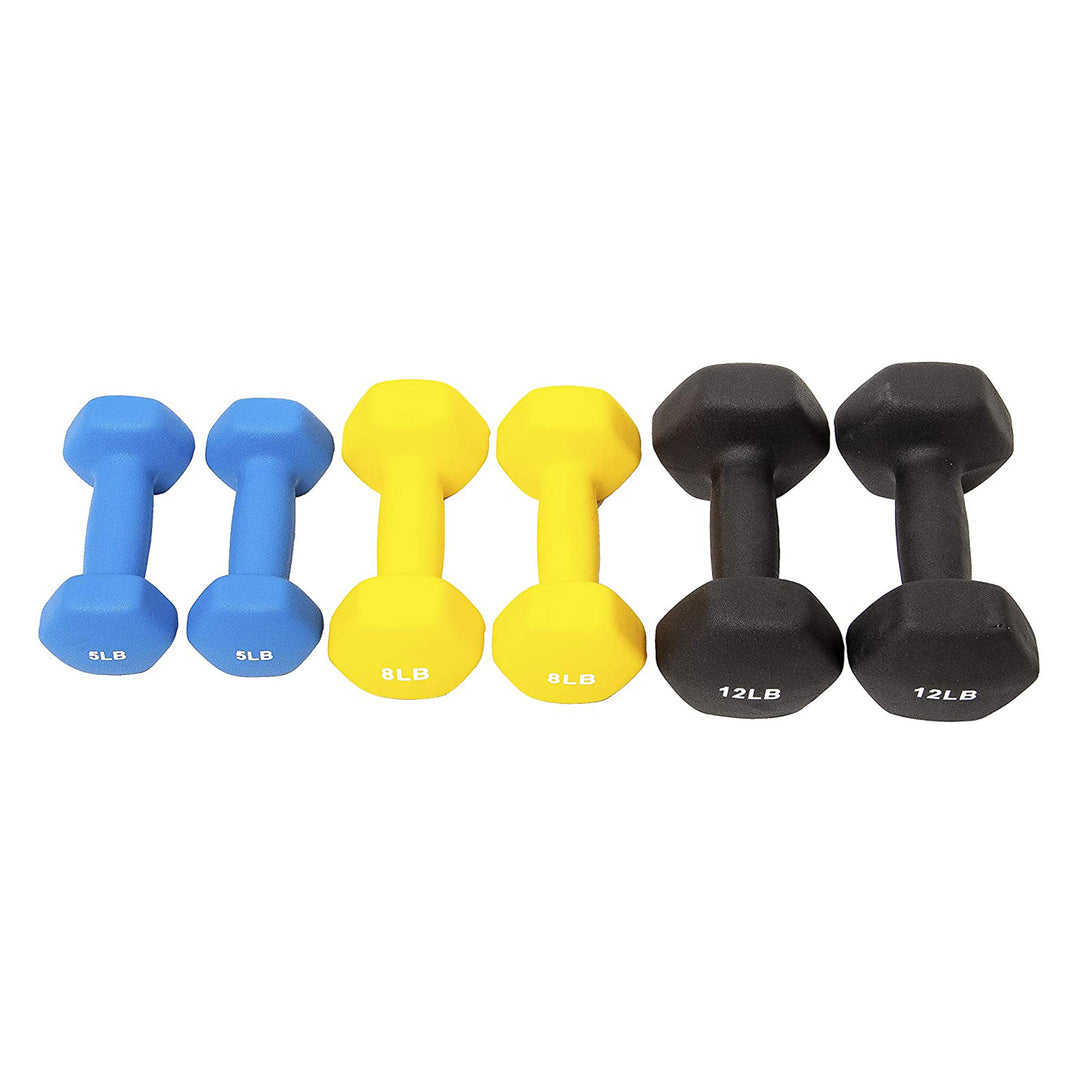 BalanceFrom Fitness 5, 8, and 12 Pound Neoprene Coated Dumbbell Set with Stand - VMInnovations