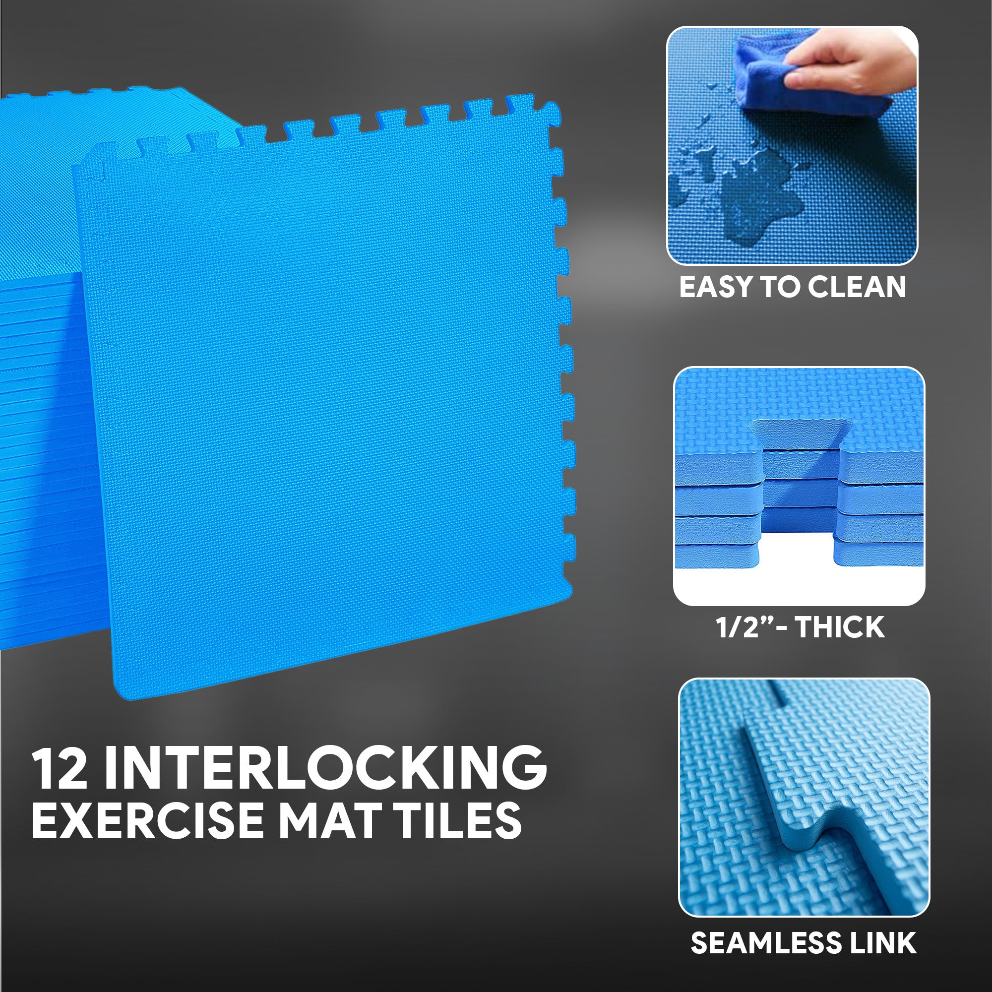BalanceFrom Fitness 48 Sq Ft EVA Foam Exercise Mat Tiles, Blue (Open Box)