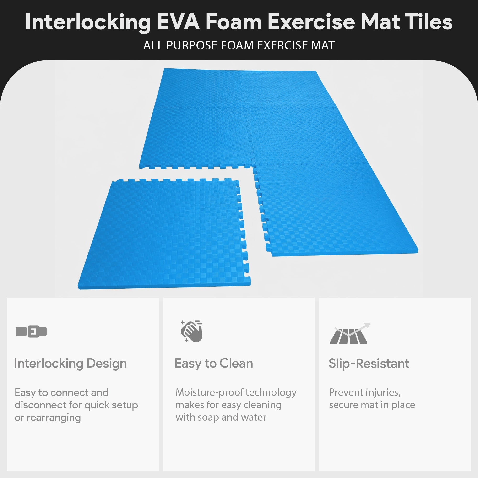 BalanceFrom Fitness 48 Sq Ft Interlocking EVA Foam Exercise Mat Tiles, Blue