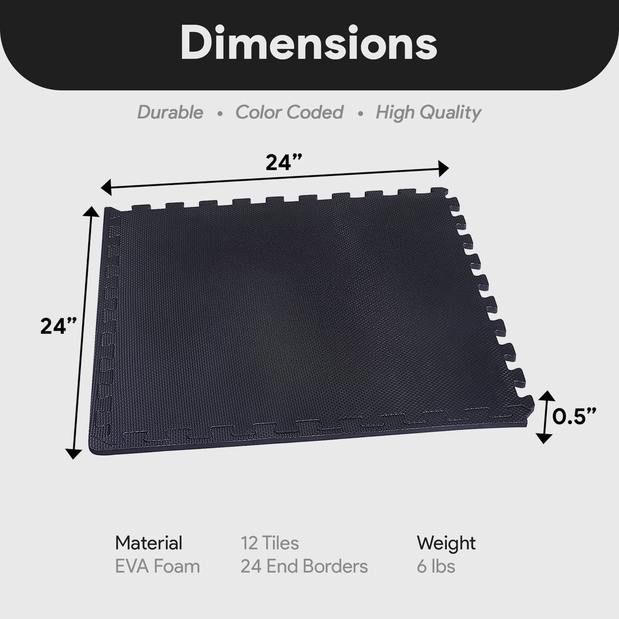 BalanceFrom Fitness 48 Sq Ft Interlocking EVA Foam Exercise Mat Tiles, Black - VMInnovations
