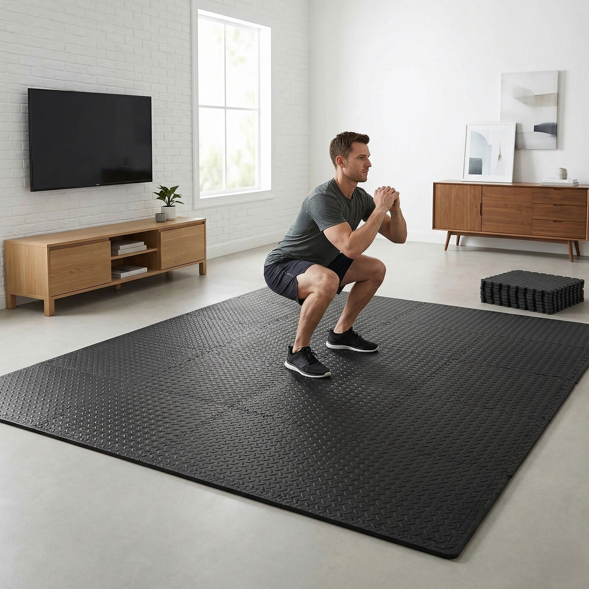 BalanceFrom Fitness 96 Sq Ft Interlocking EVA Foam Mat Tiles, Black (Used)