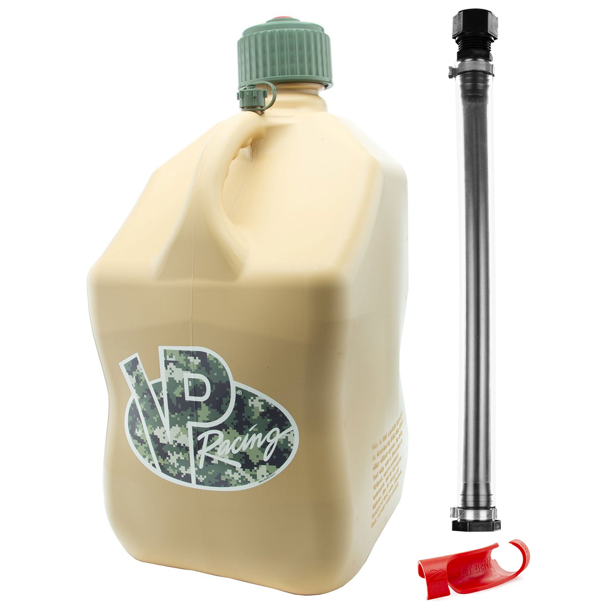 VP Racing Fuels 5 Gallon Utility Jug Can, Tan + 14 Inch Hose + Easy Hose Bender