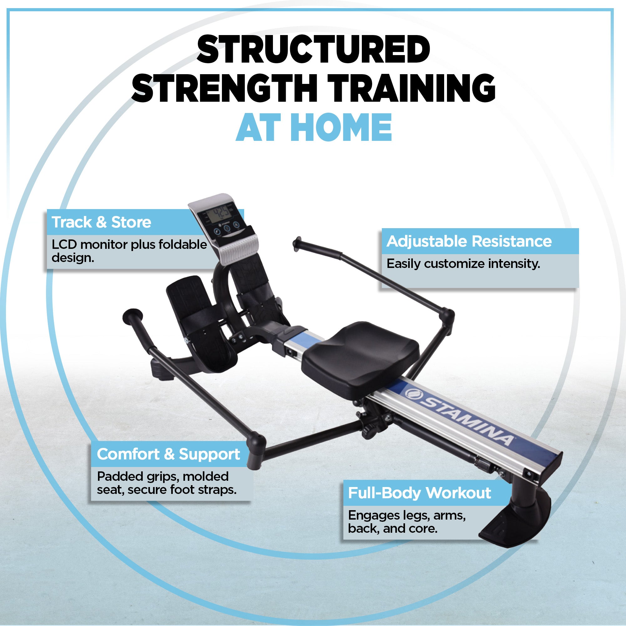 Stamina Products BodyTrac Glider Rowing Fitness Machine with Monitor (Open Box) - VMInnovations