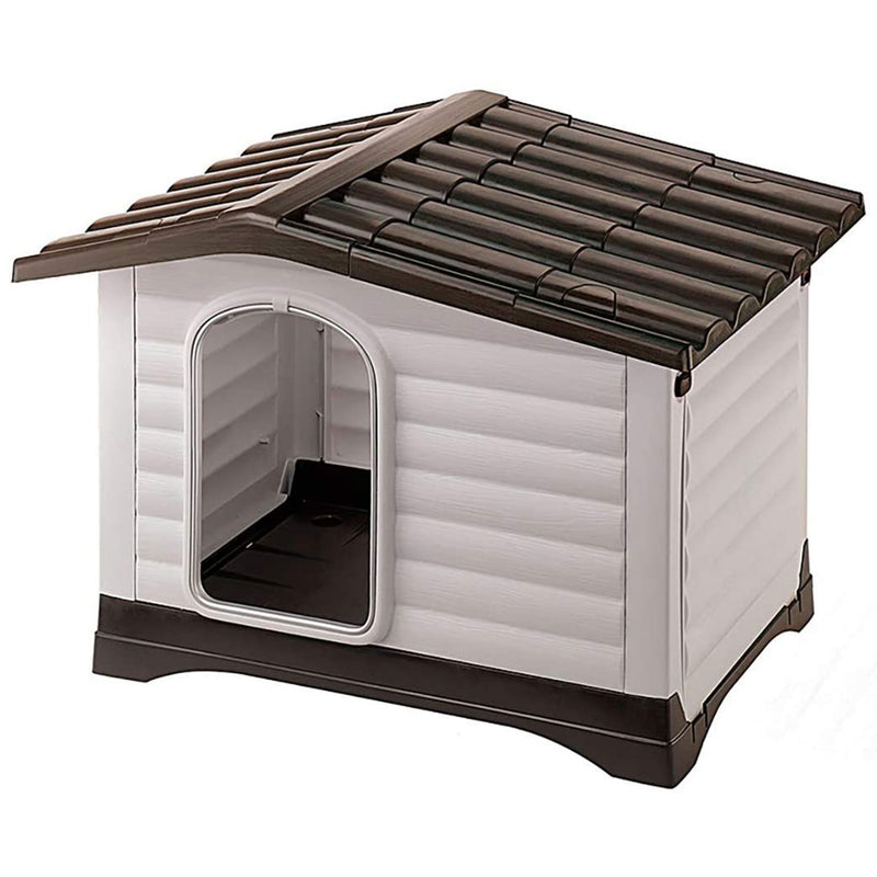 MidWest Ferplast Villa Medium Dog Kennel House with Folding Porch, Tan and Brown
