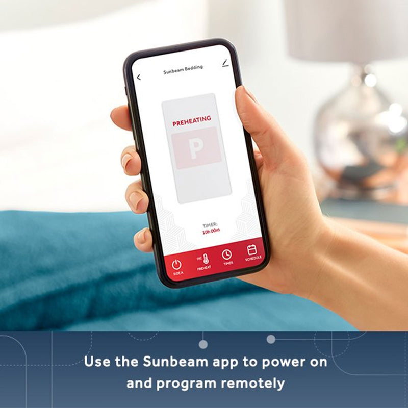 Sunbeam Velvet WiFi Connected Heated Blanket with Controller, Queen, Legion Blue