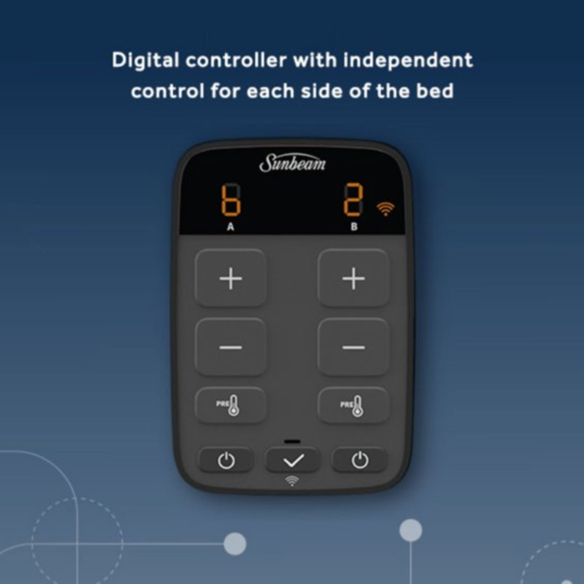 Sunbeam Velvet WiFi Connected Heated Blanket with Controller, Queen, Legion Blue