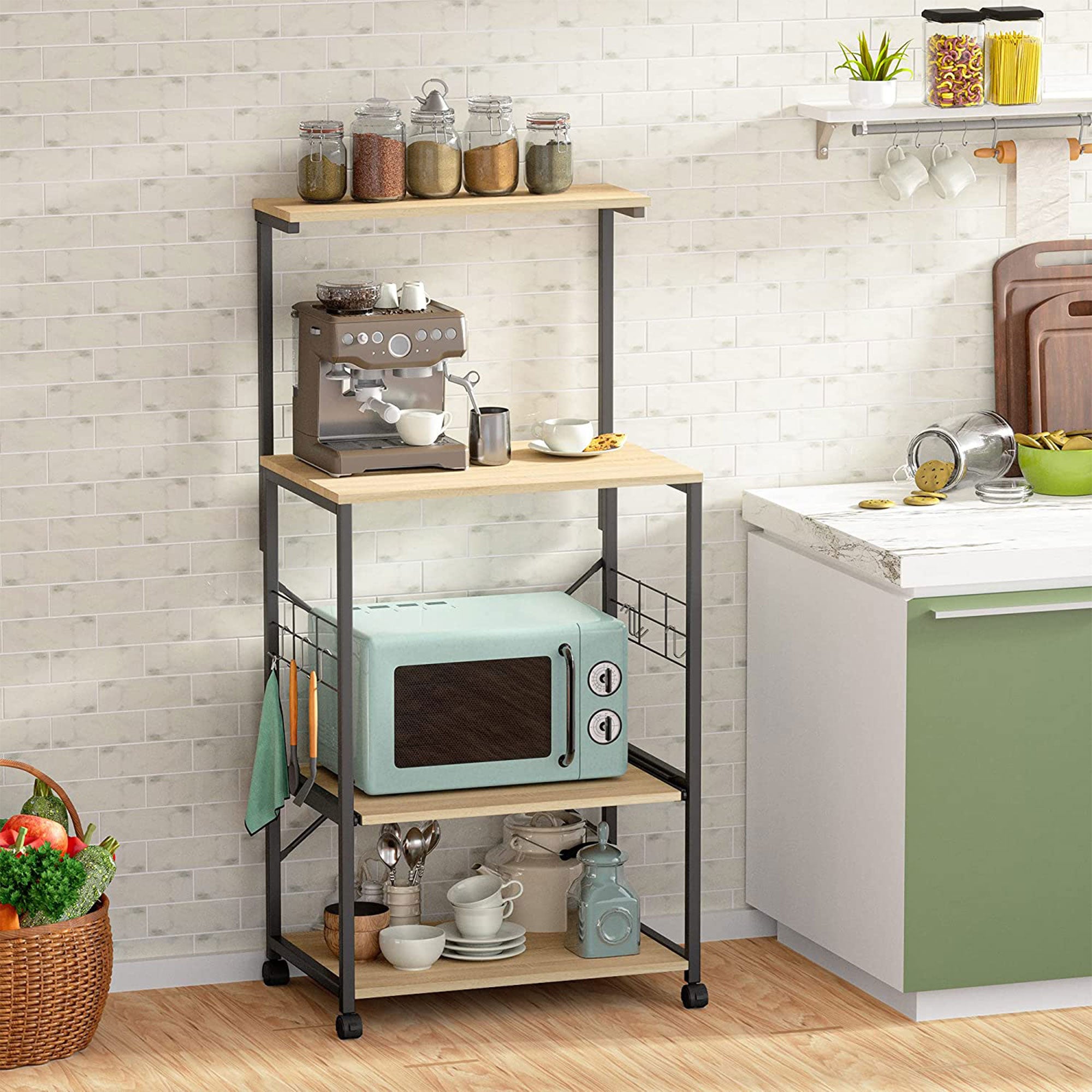 Bestier 4 Tier Storage Baker's Rack Organizer Cart Stand, 49", Oak (Open Box) - VMInnovations