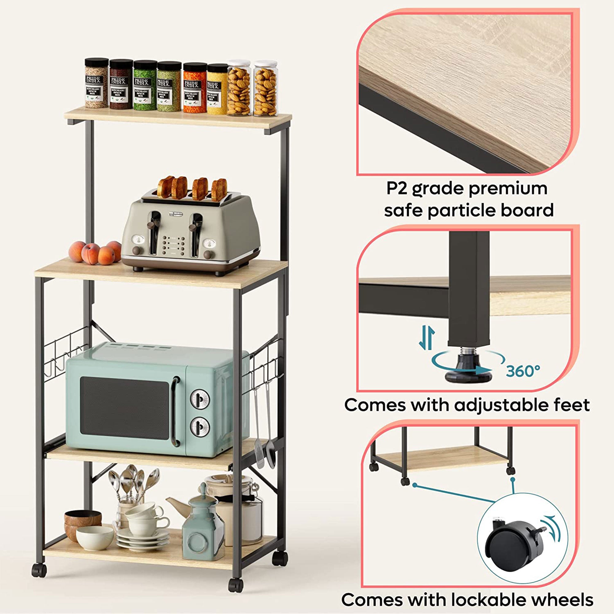 Bestier 4 Tier Kitchen Storage Baker's Rack Organizer Cart Stand, 49 Inch, Oak - VMInnovations