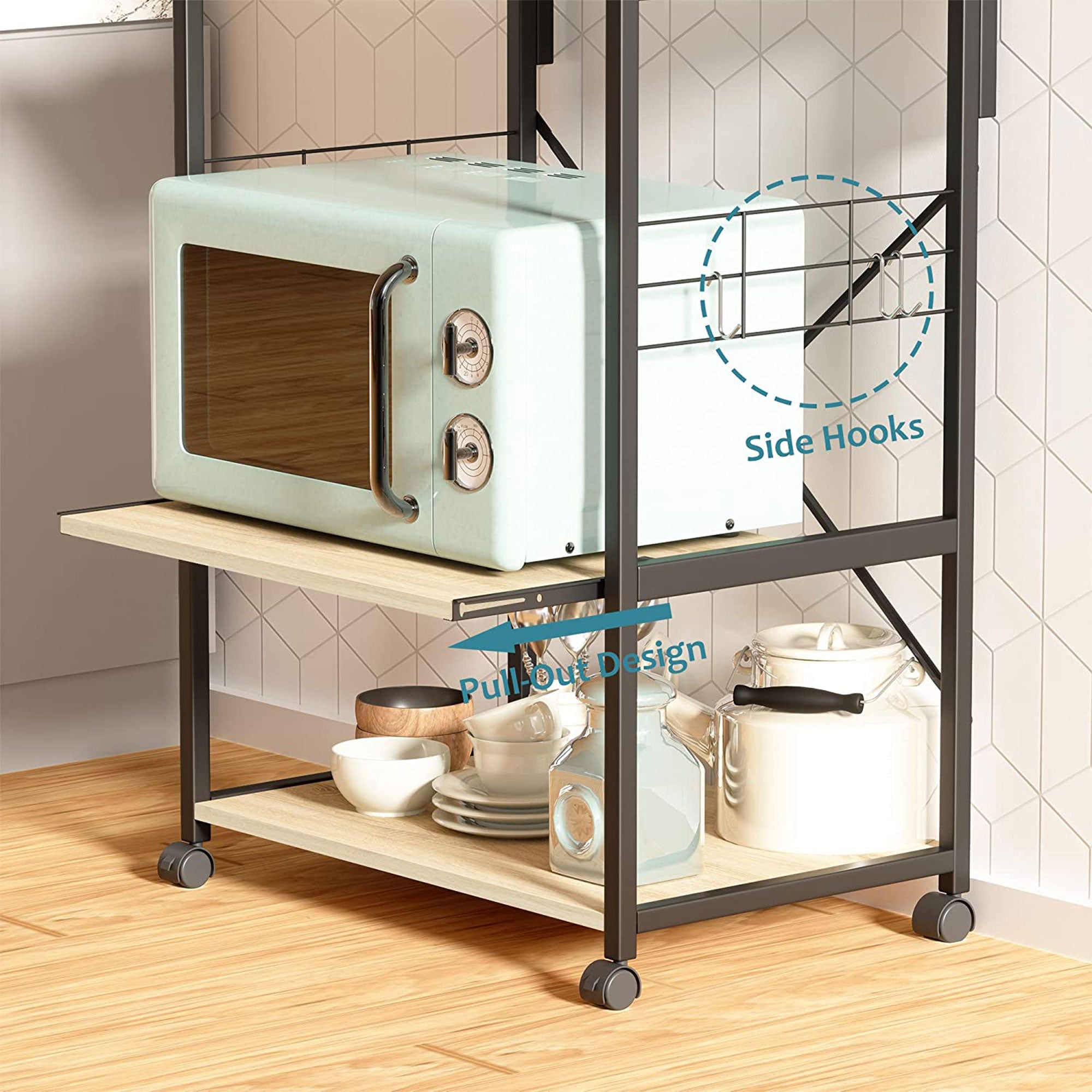 Bestier 4 Tier Kitchen Storage Baker's Rack Organizer Cart Stand, 49 Inch, Oak - VMInnovations