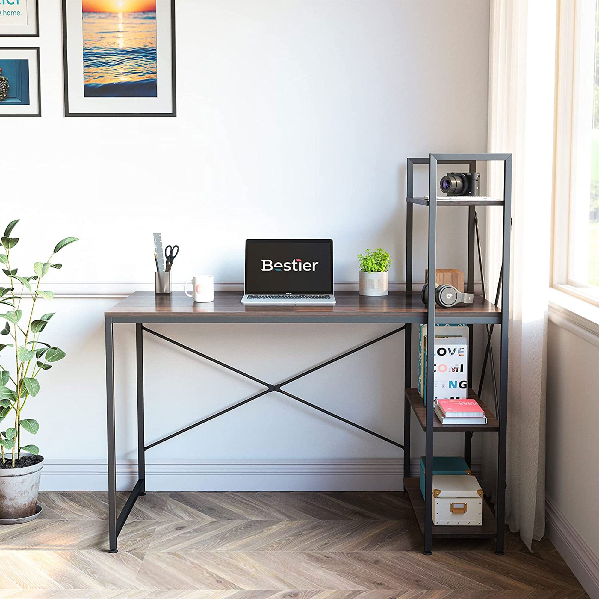 Bestier 47" Computer Desk w/Storage Shelves for Small Spaces, Brown (For Parts) - VMInnovations