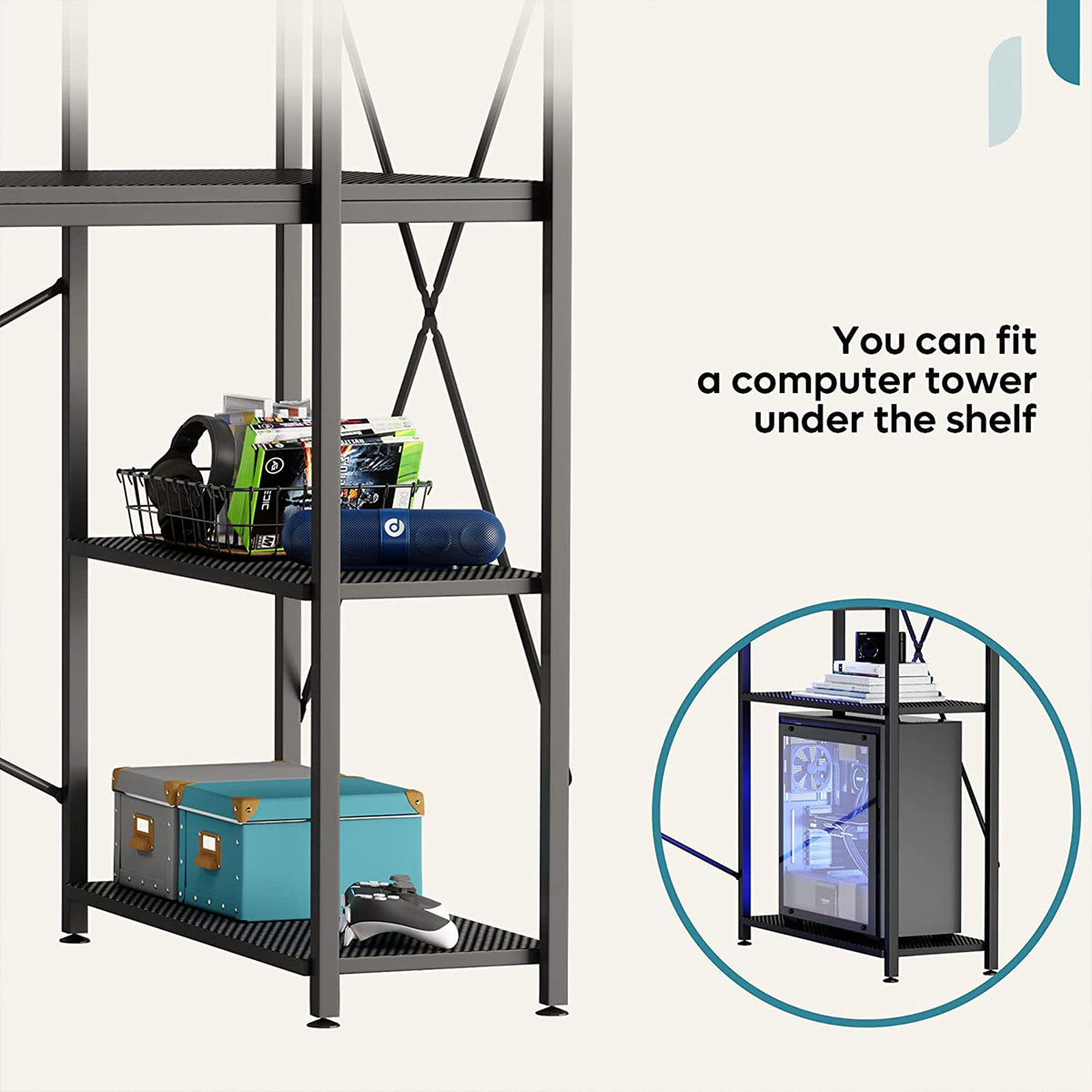 Bestier 47 In Computer Desk with Storage Shelves for Small Spaces, Carbon Fiber - VMInnovations