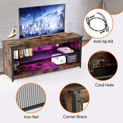 Bestier Industrial TV Stand with Iron Shelf and LED Lights 55.12 Inches, Brown