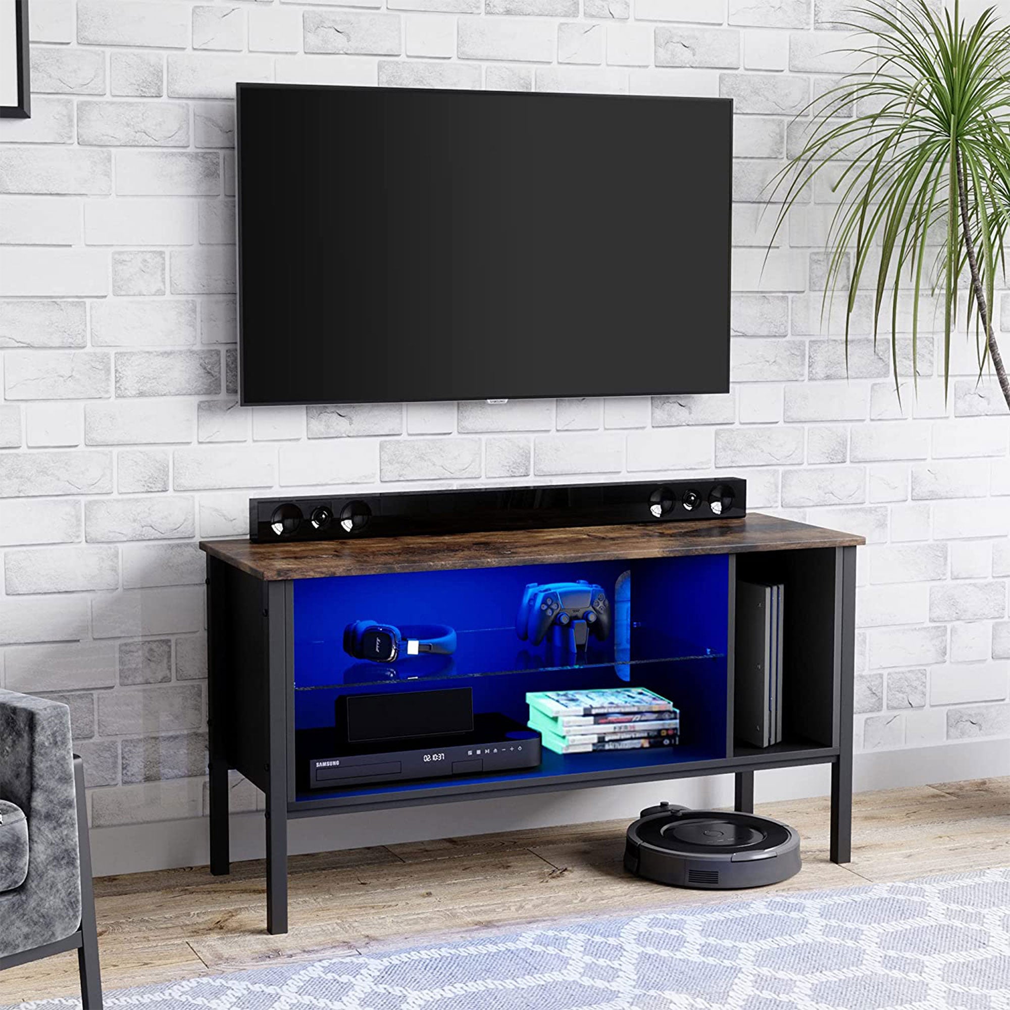 Bestier Gaming Entertainment TV Stand Center with Storage Shelf, 44 Inch, Rustic