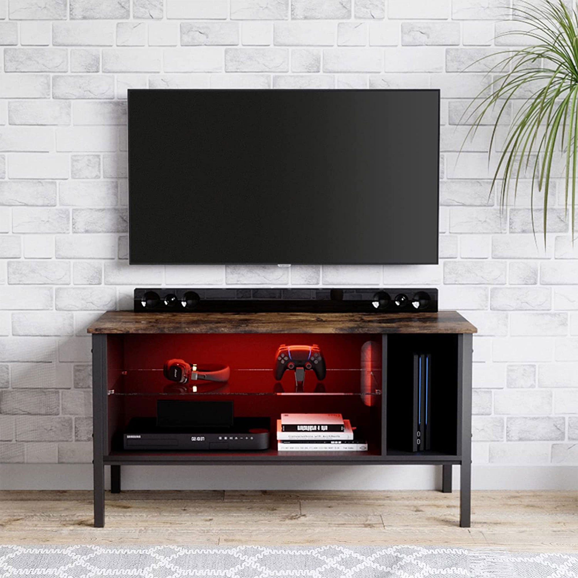 Bestier Gaming Entertainment TV Stand Center with Storage Shelf, 44 Inch, Rustic
