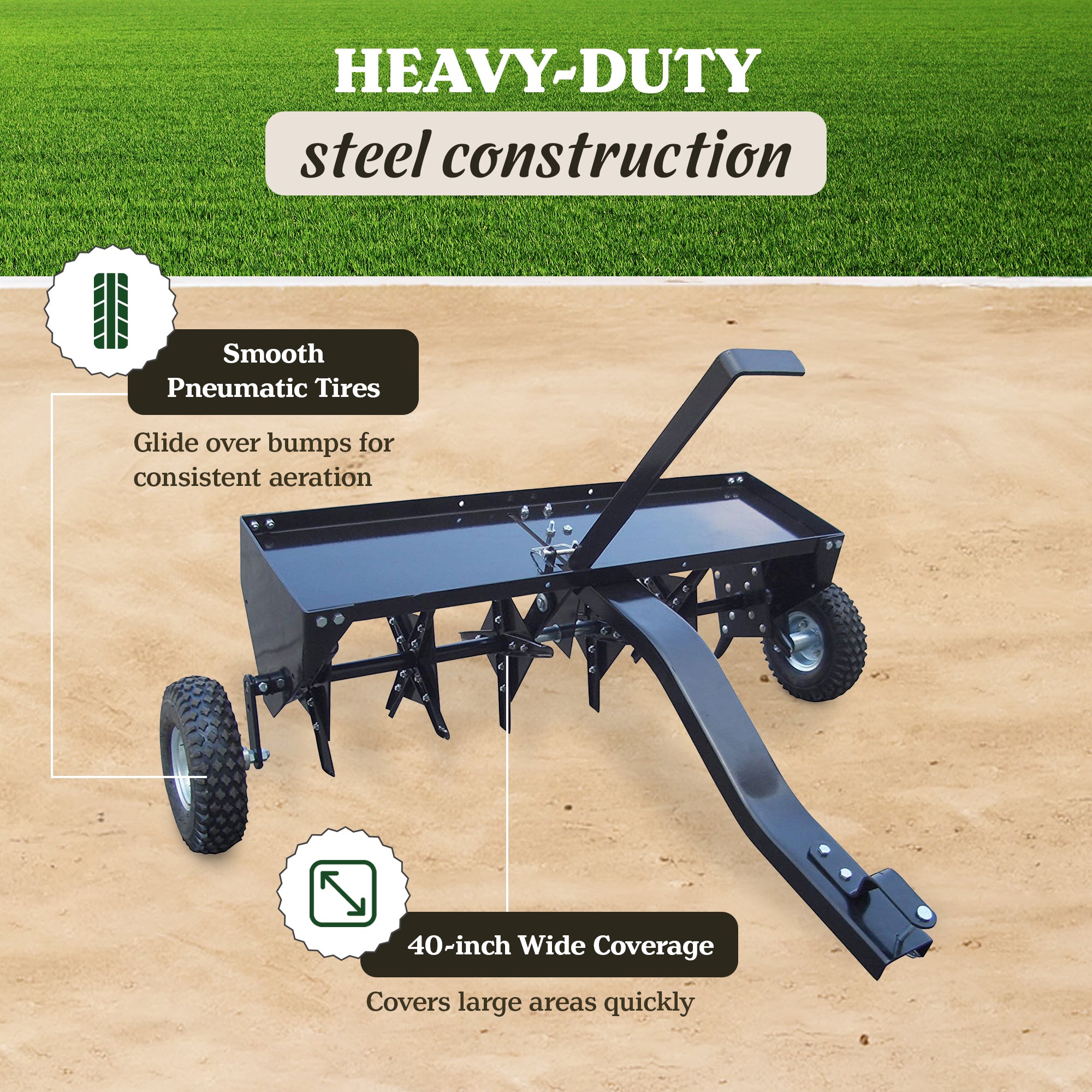 Yard Tuff Steel Plug Aerator Universal Hitch, 40 Inch Wide Working Width, Black
