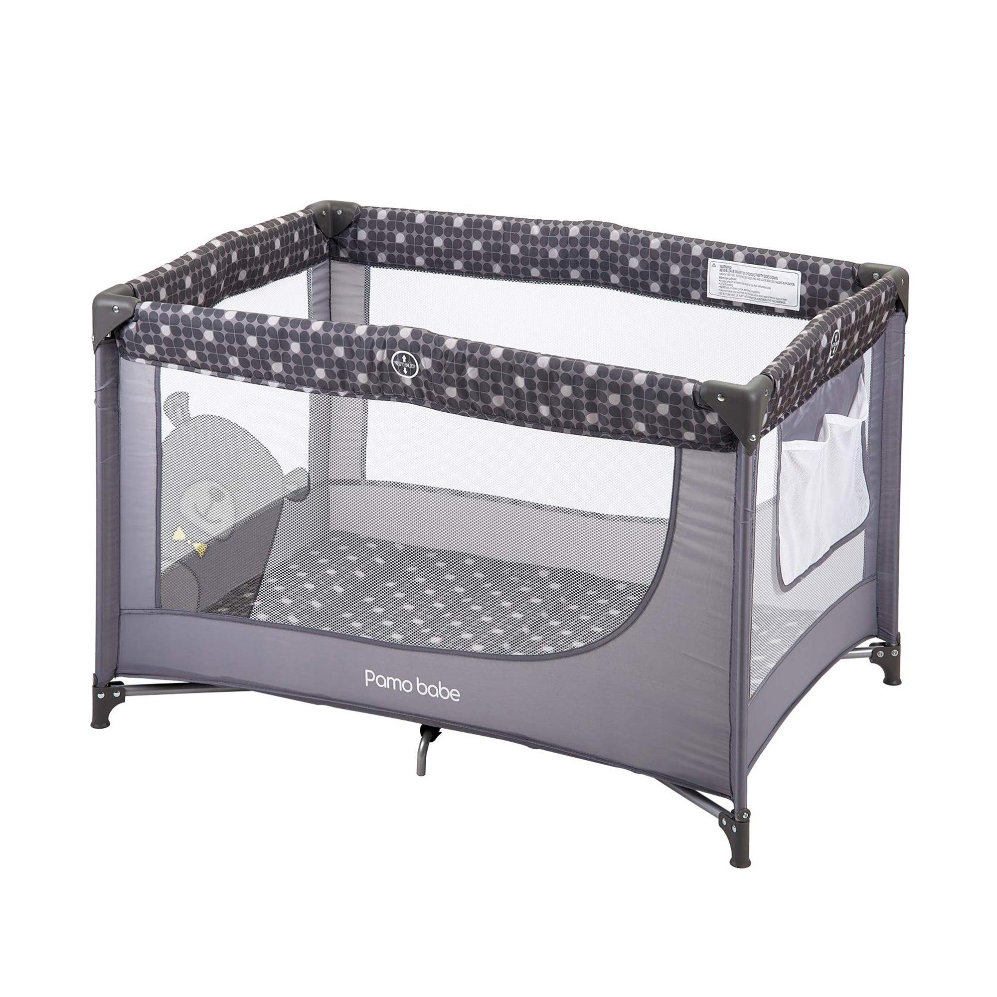 Pamo Babe Portable Crib closed Baby Playpen w/ Mattress & Carry Bag, Gray (Used) - VMInnovations