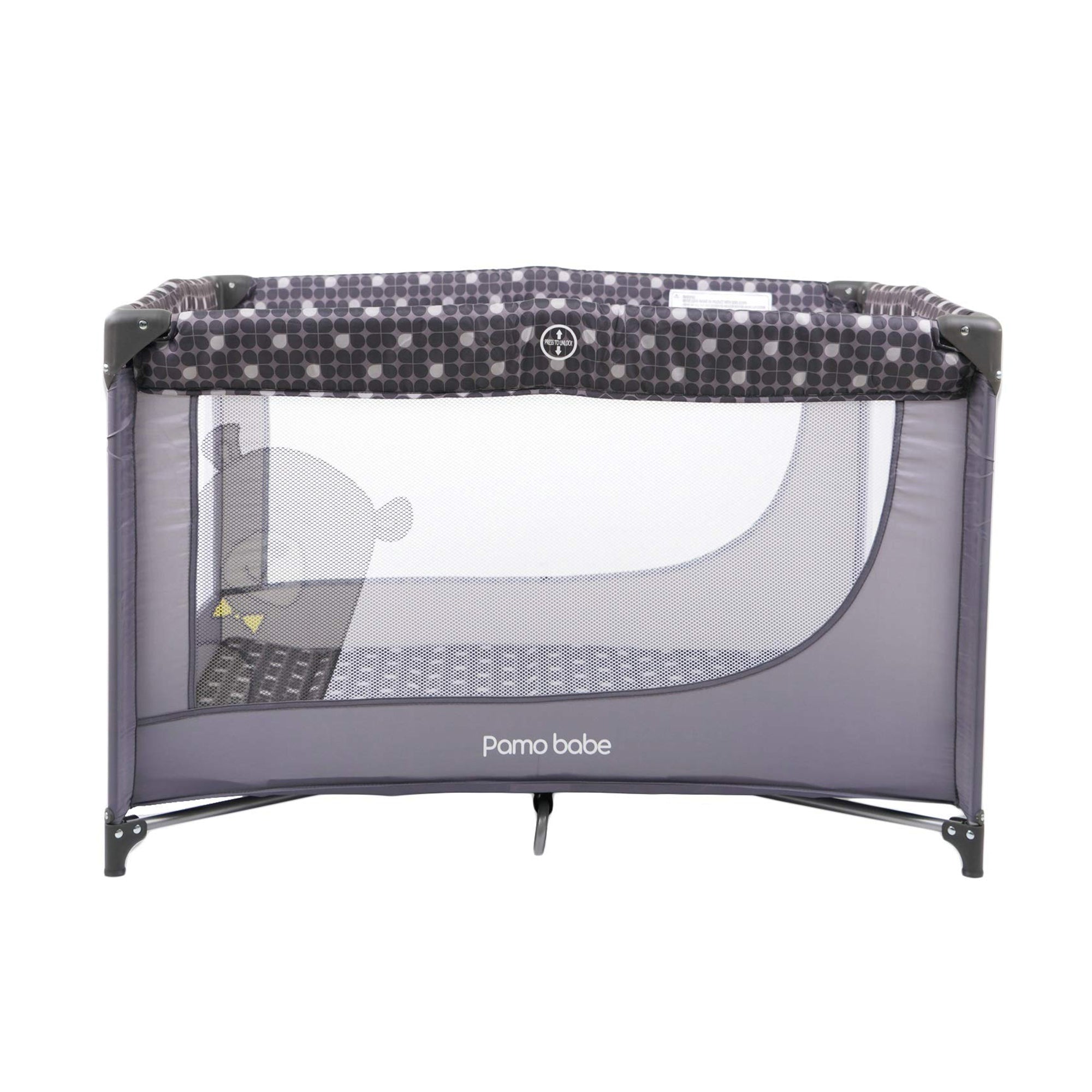 Pamo Babe Portable Crib closed Baby Playpen w/ Mattress & Carry Bag, Gray (Used) - VMInnovations