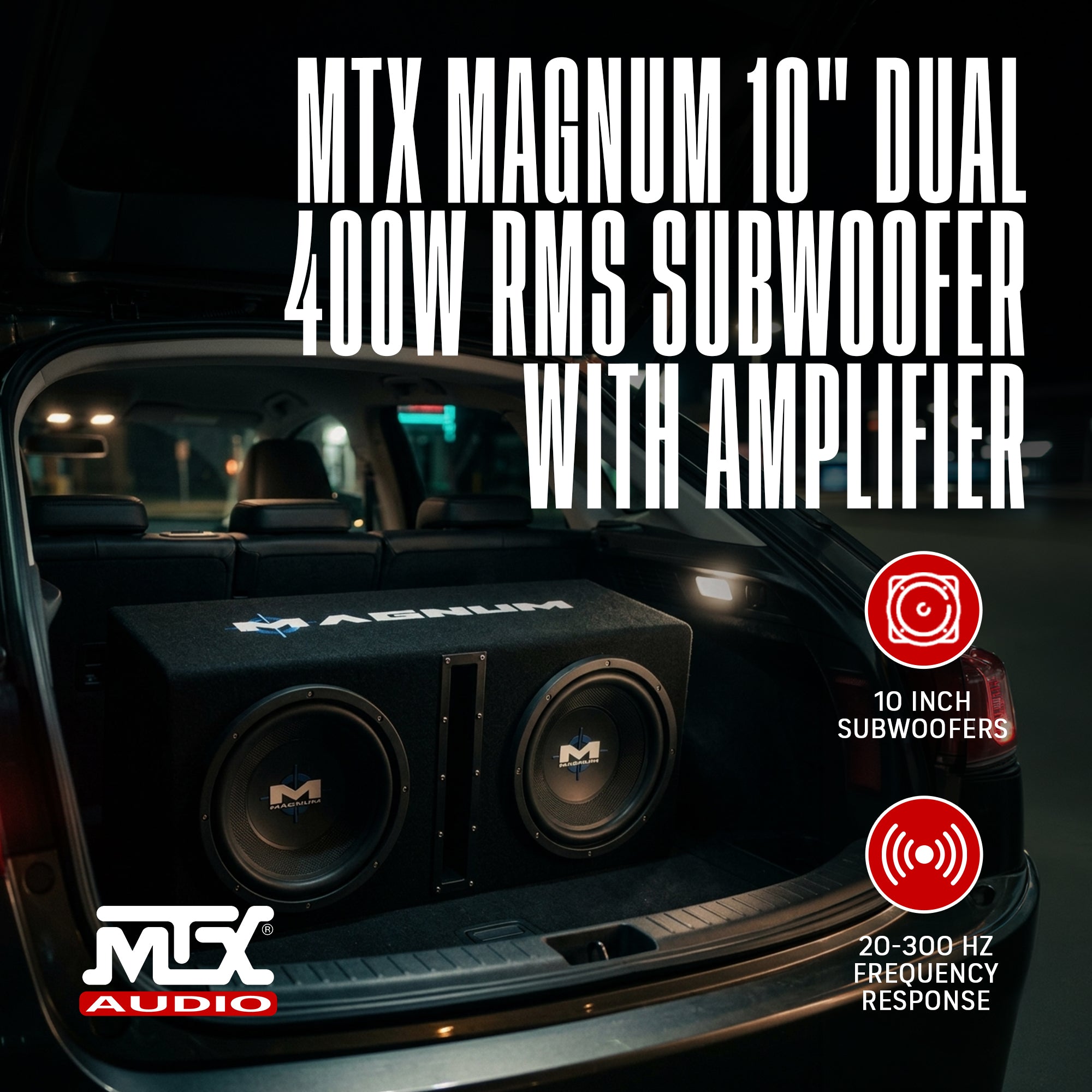MTX Magnum MB210SP 10-Inch 400W RMS Dual Loaded Subwoofer Sub Box System Package - VMInnovations