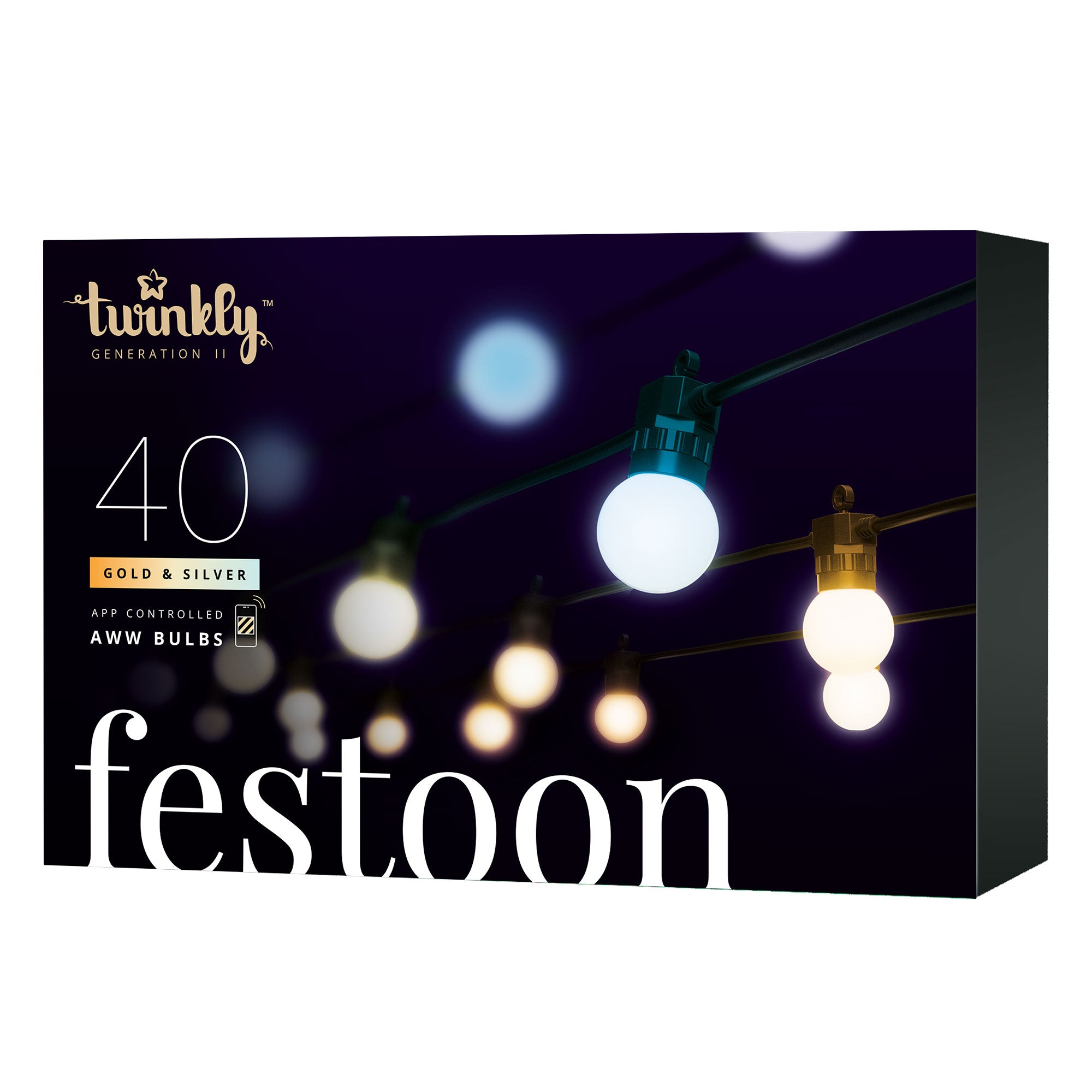 Twinkly Festoon App-Controlled Smart LED Light String 40 AWW (Warm/Cool White) - VMInnovations