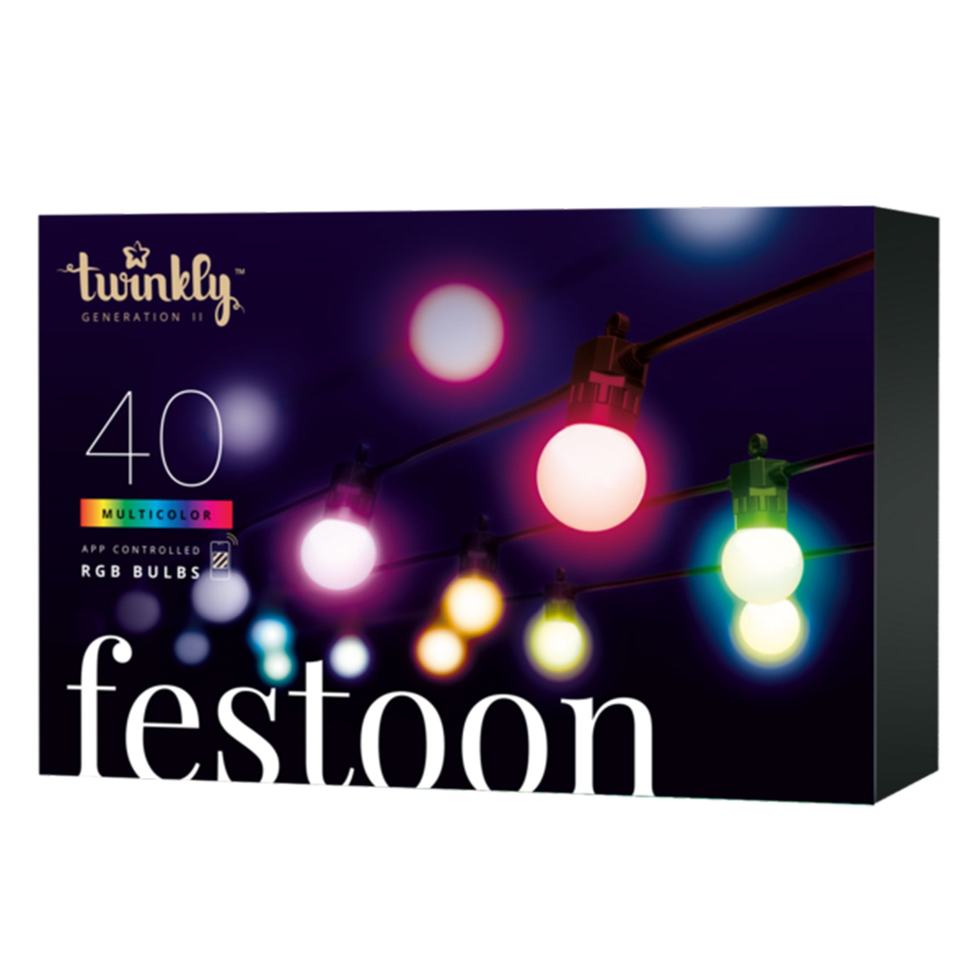 Twinkly Festoon App-Controlled Smart LED Bulb Light String 40 Multicolor RGB - VMInnovations