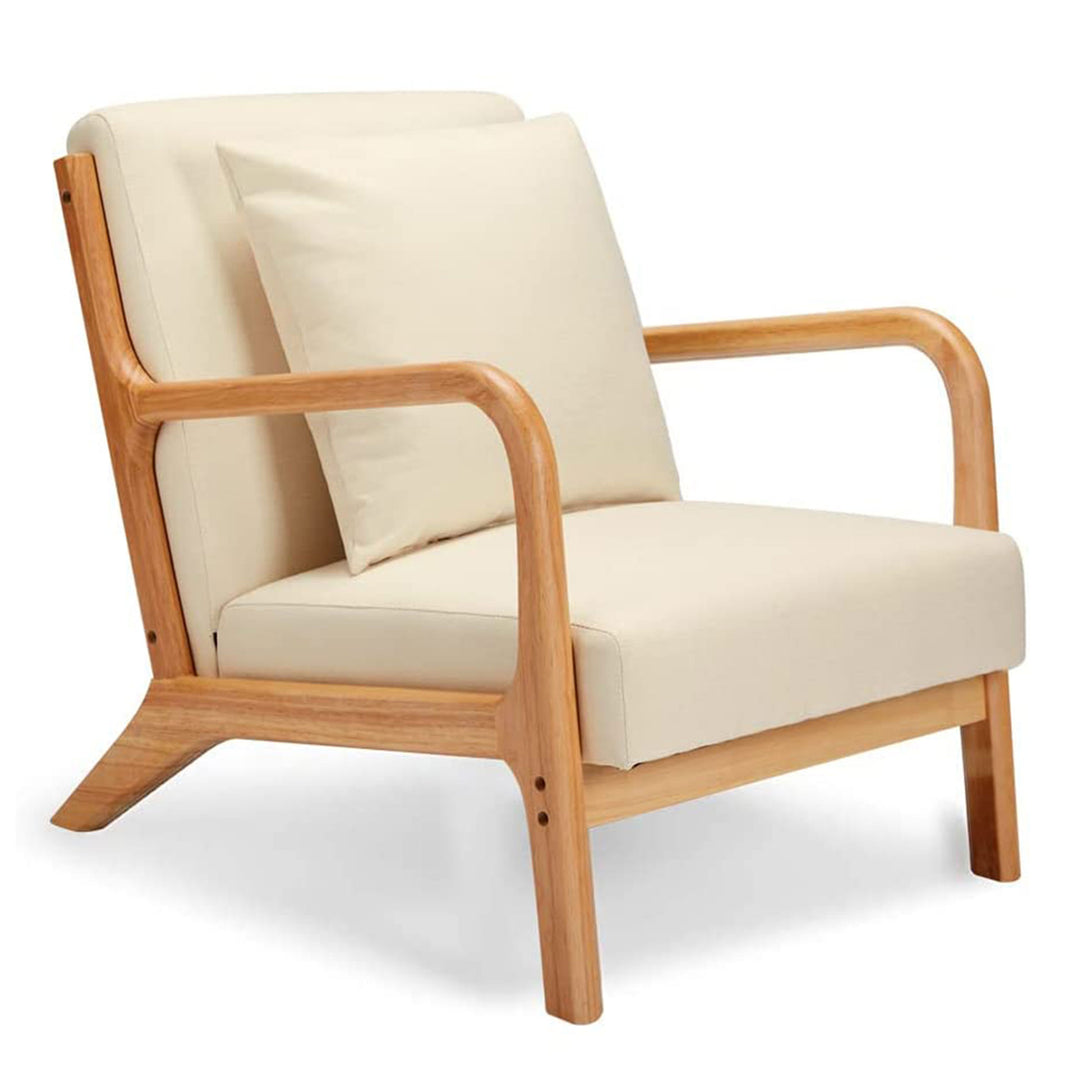 Jomeed Oak Wood Frame Mid Century Modern Accent Chair for Living Room, Beige - VMInnovations