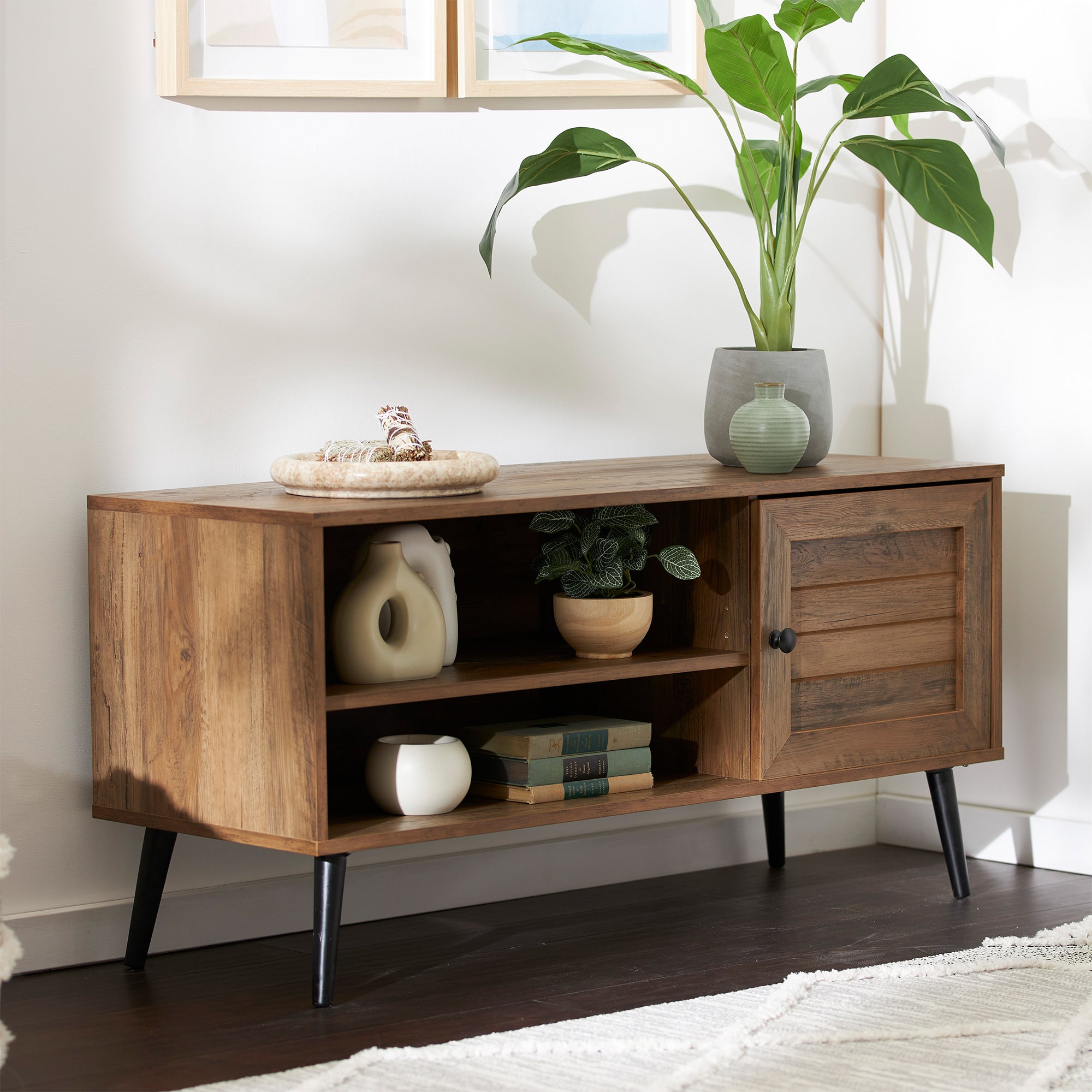 Retro Mid Century Wooden TV Entertainment Console w/ Shelves (Open Box) - VMInnovations