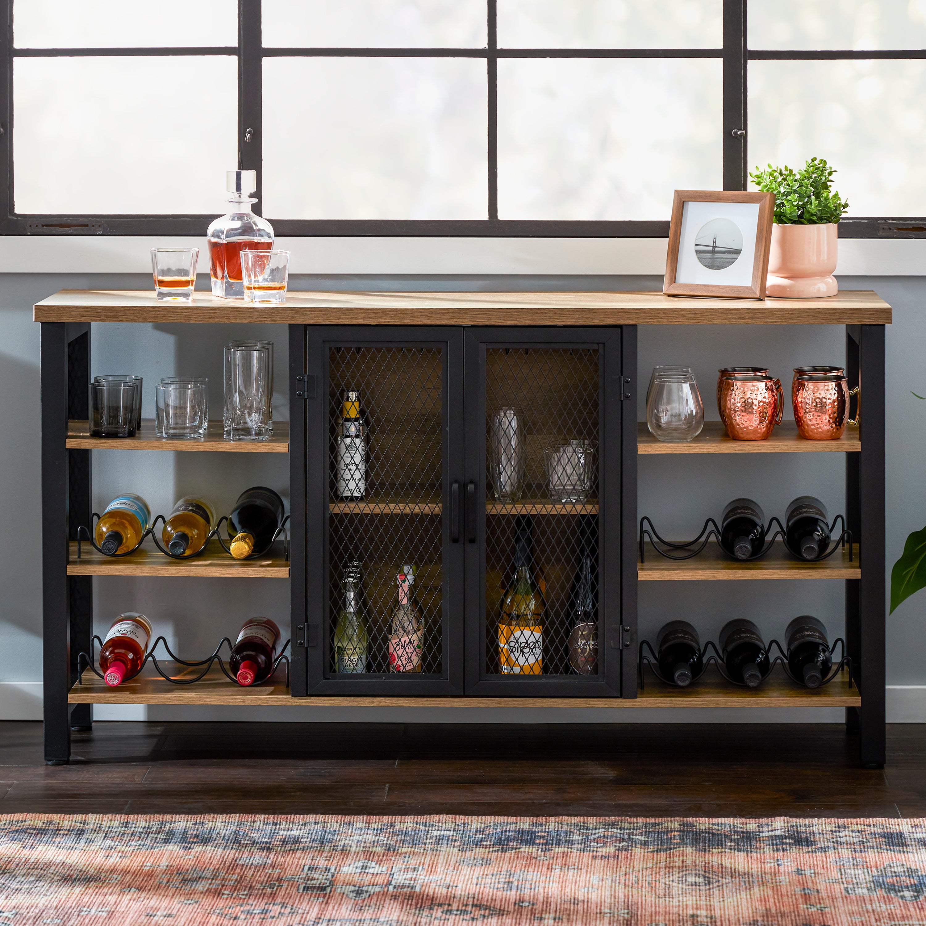 Jomeed Industrial Farmhouse Wooden Buffet Cabinet with Wine Rack (Used) - VMInnovations