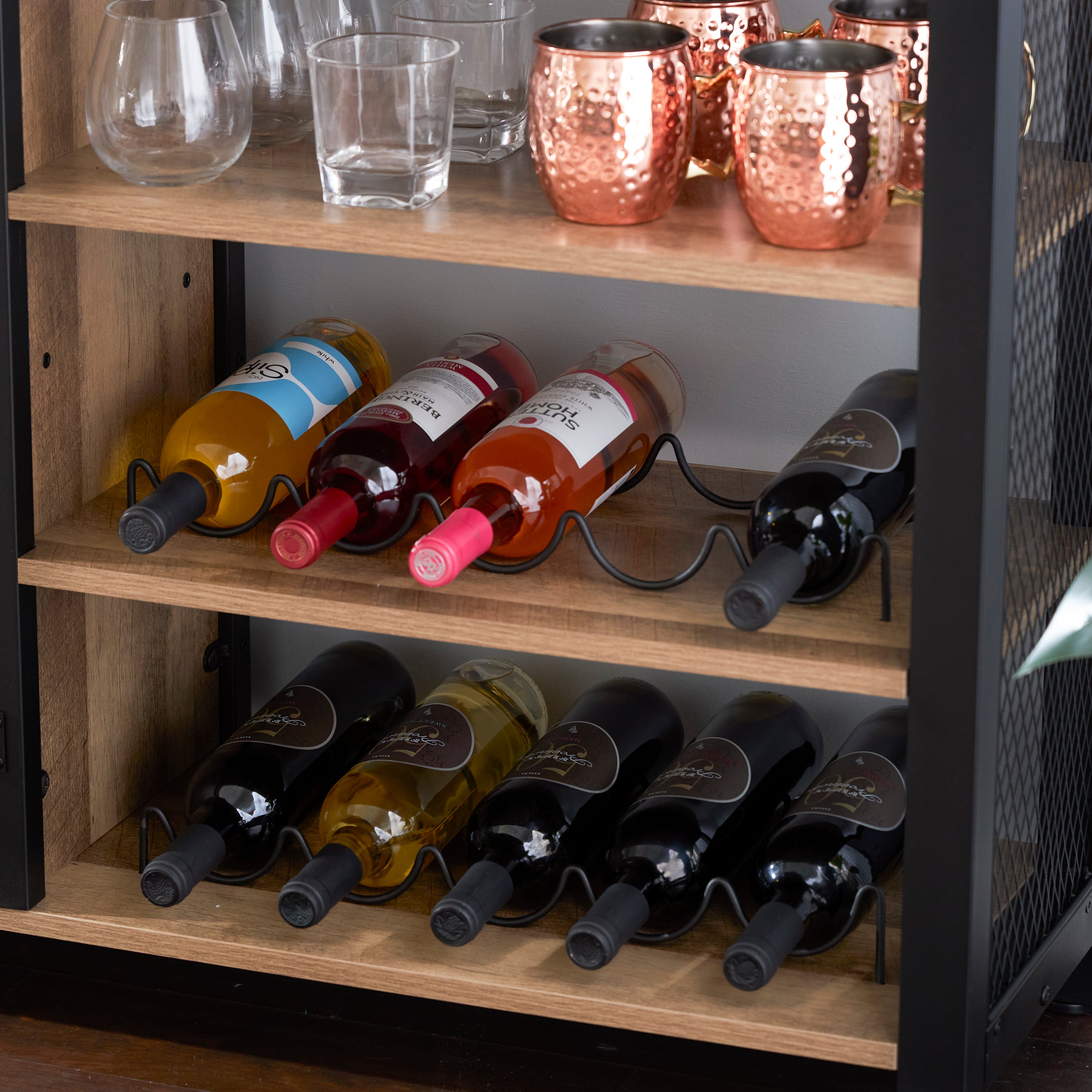 Industrial Rustic Bar Cabinet with Stemware & Wine Rack, Vintage Oak (For Parts) - VMInnovations