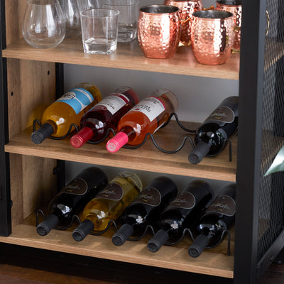 Industrial Rustic Bar Cabinet with Stemware & Wine Rack, Vintage Oak (For Parts)