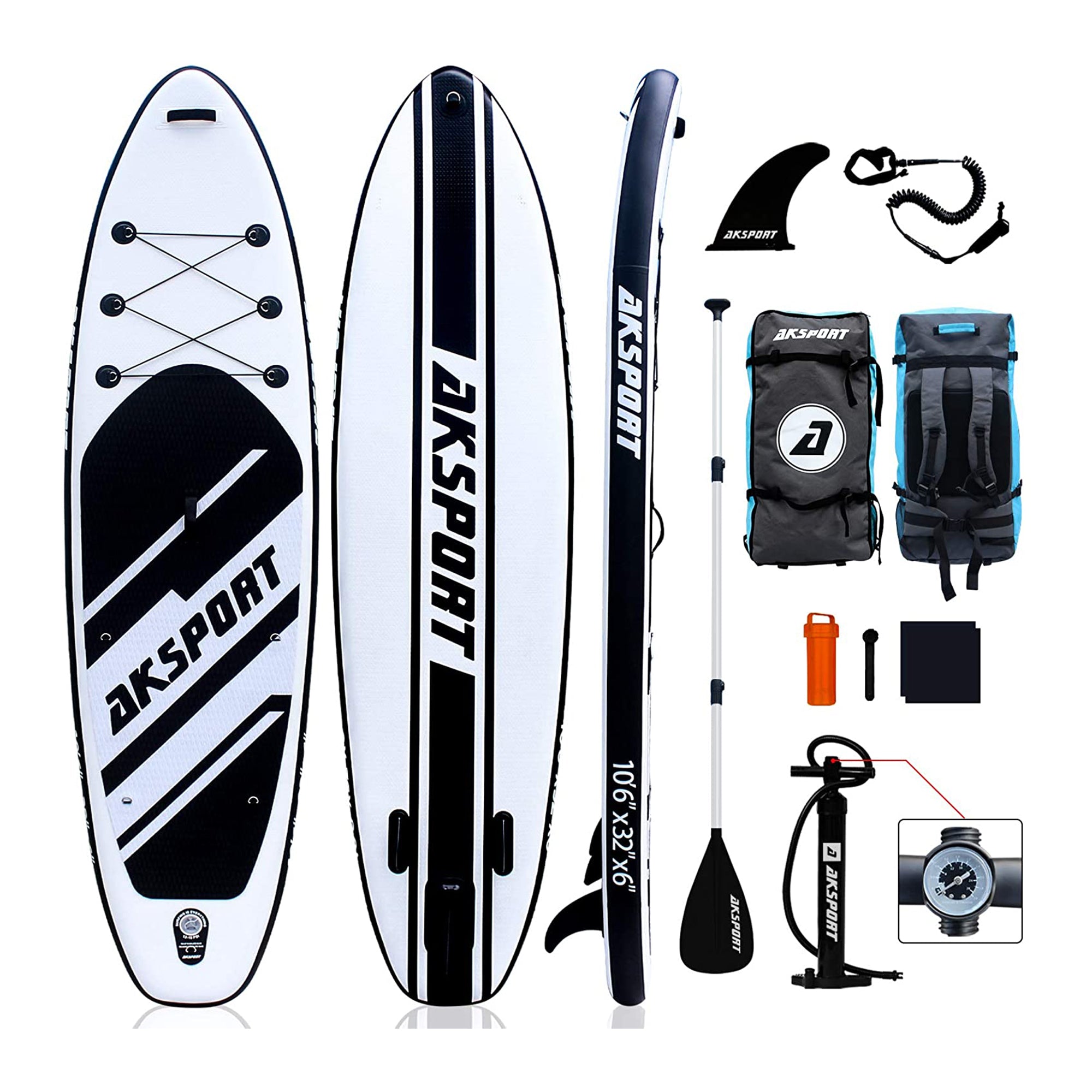 AKSPORT 10'6" Inflatable SUP All Around Stand Up Paddle Board Kit (Open Box) - VMInnovations