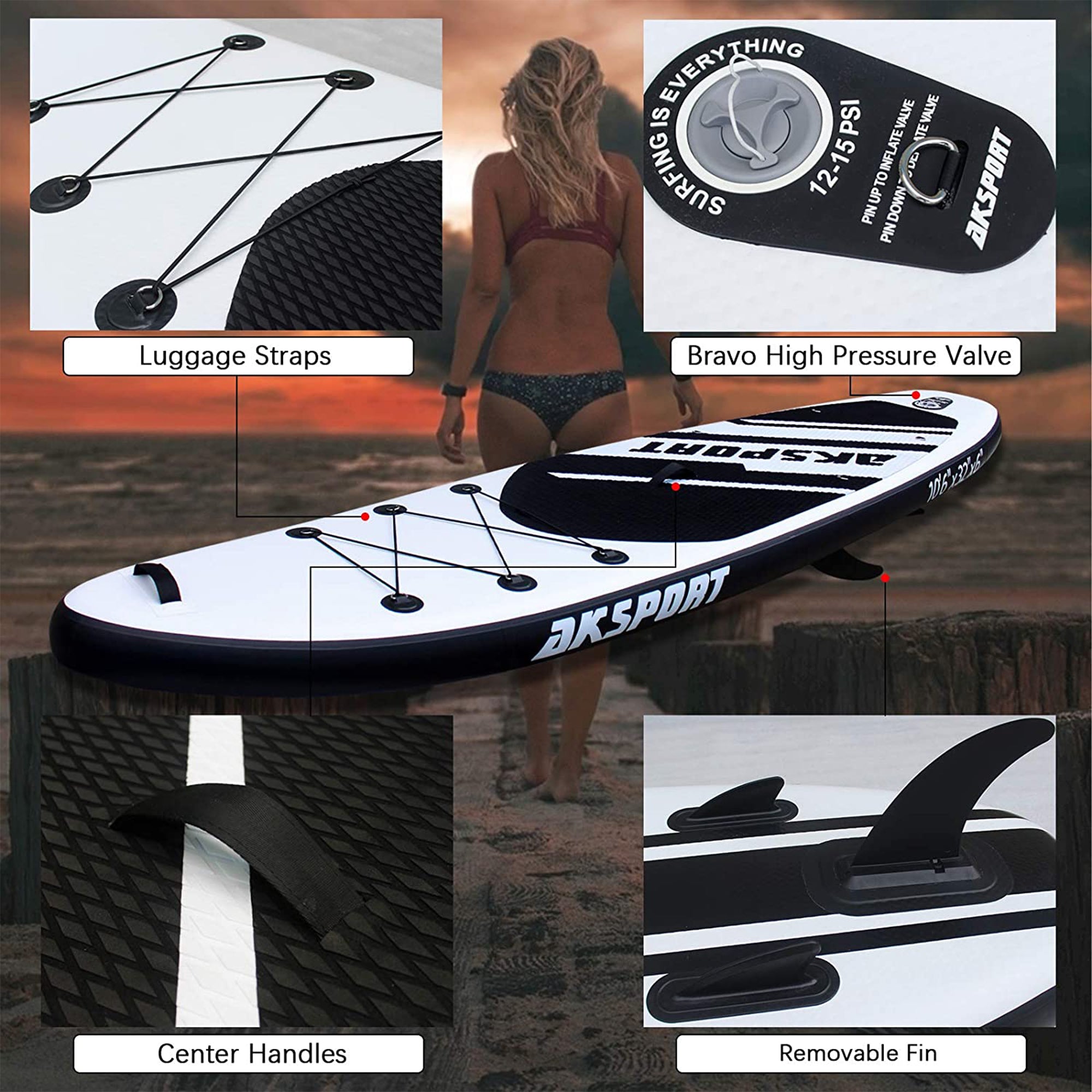 AKSPORT 10'6" Inflatable SUP All Around Stand Up Paddle Board Kit (Open Box) - VMInnovations