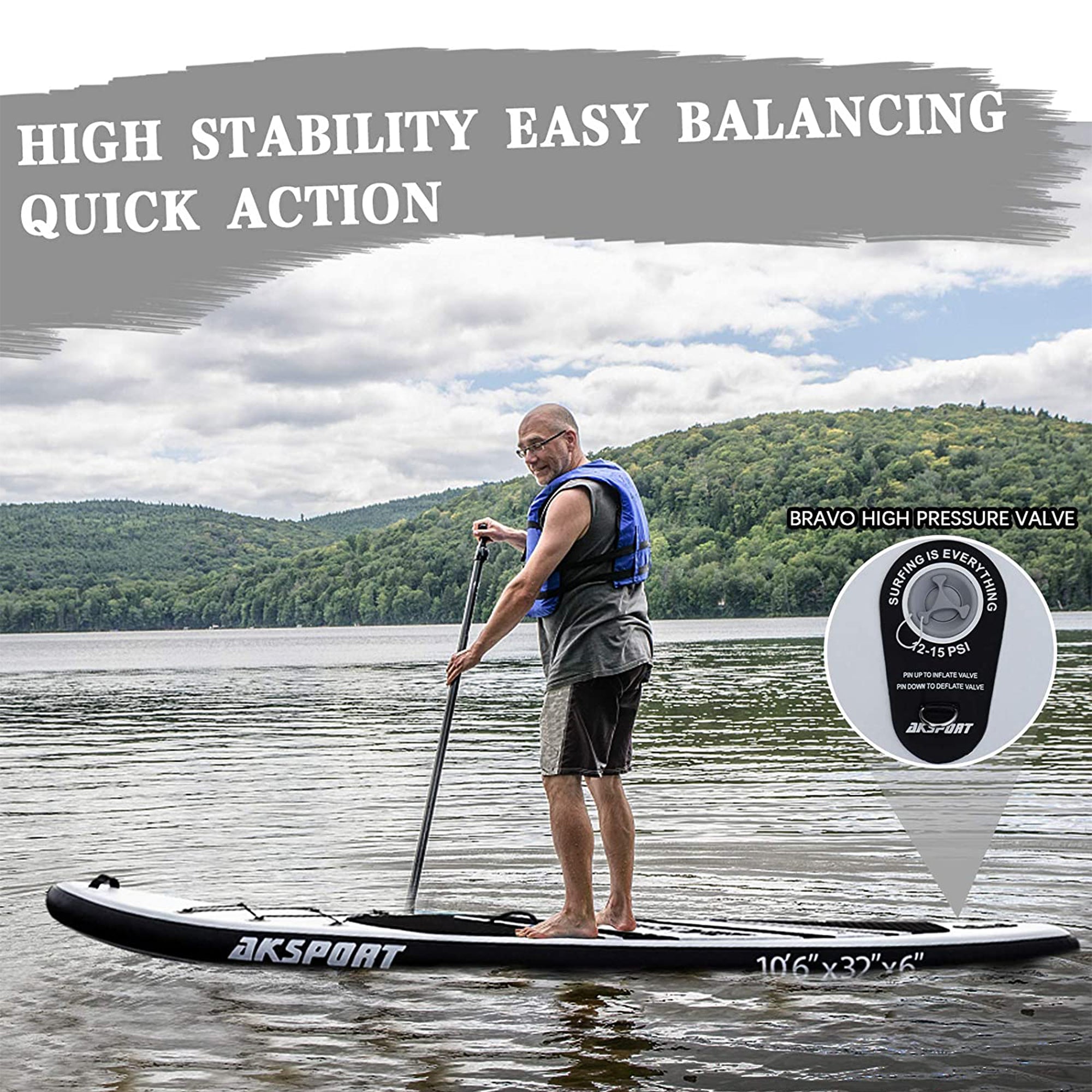 AKSPORT 10'6" Inflatable SUP All Around Stand Up Paddle Board Kit (Open Box) - VMInnovations
