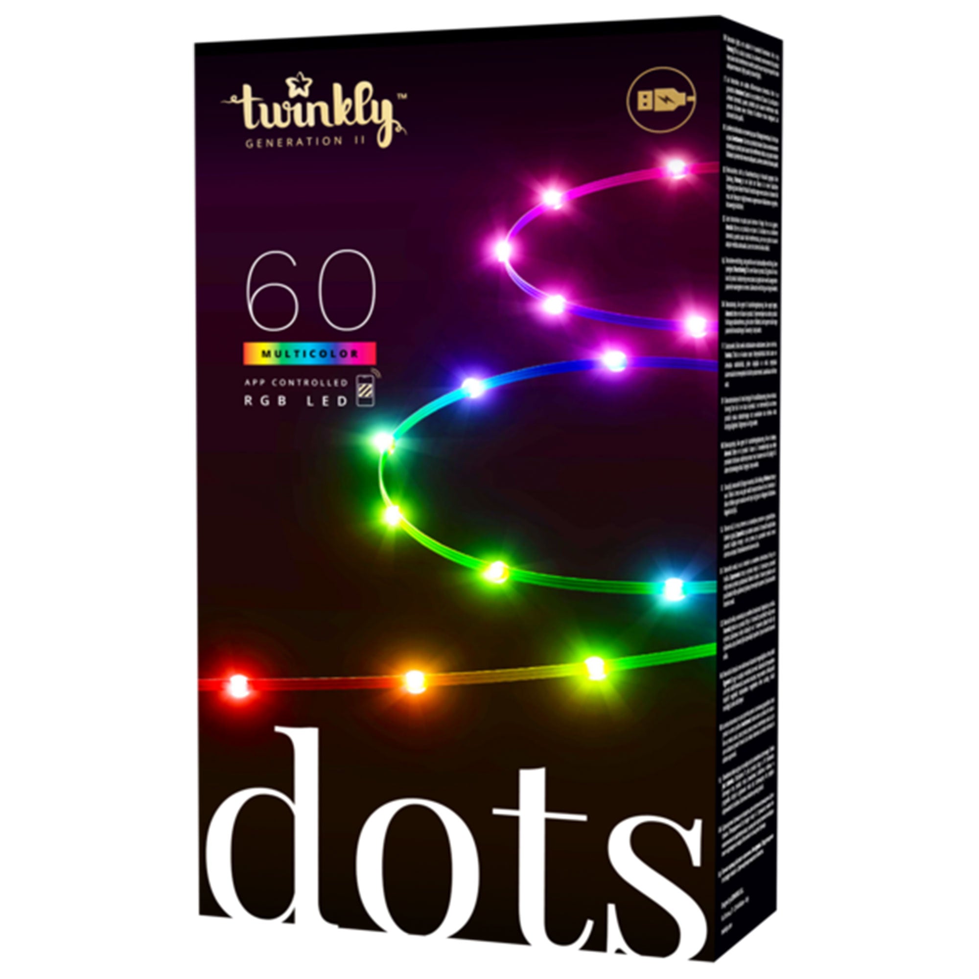 Twinkly Dots App-Controlled Flexible LED Lights 60 RGB Black Wire USB-Power - VMInnovations