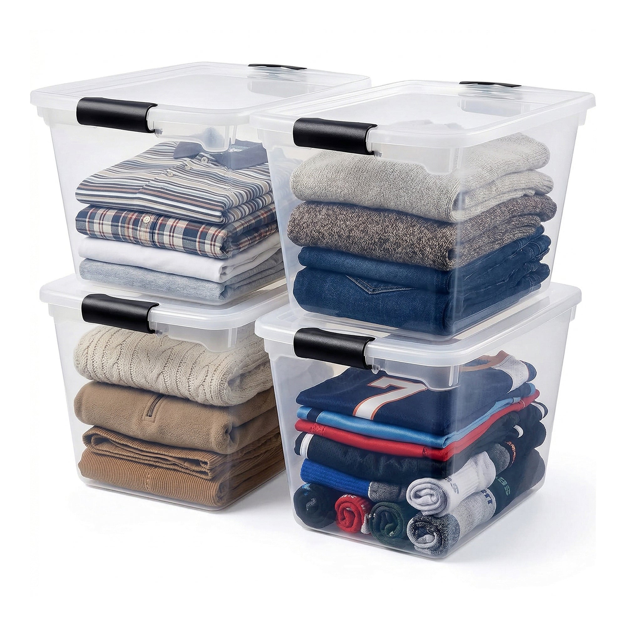 Homz Secure Latch Large Clear Stackable Storage Container Bin, 31 Quart, 4 Count