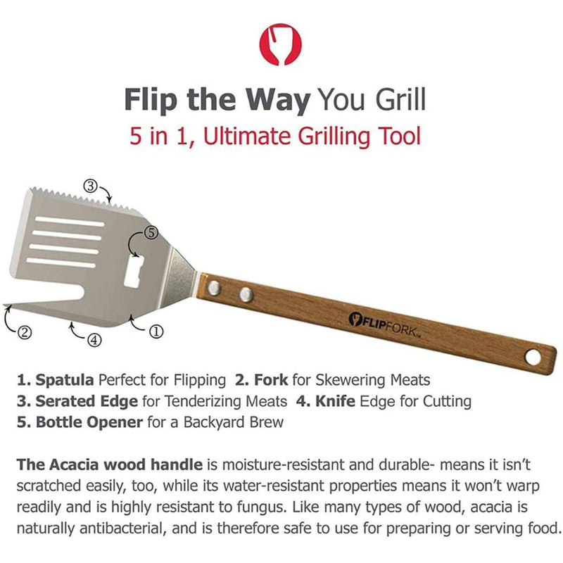 FlipFork Mixed Griller BBQ Grilling Combo Pack w/Spatula, Tongs, & Grill Light