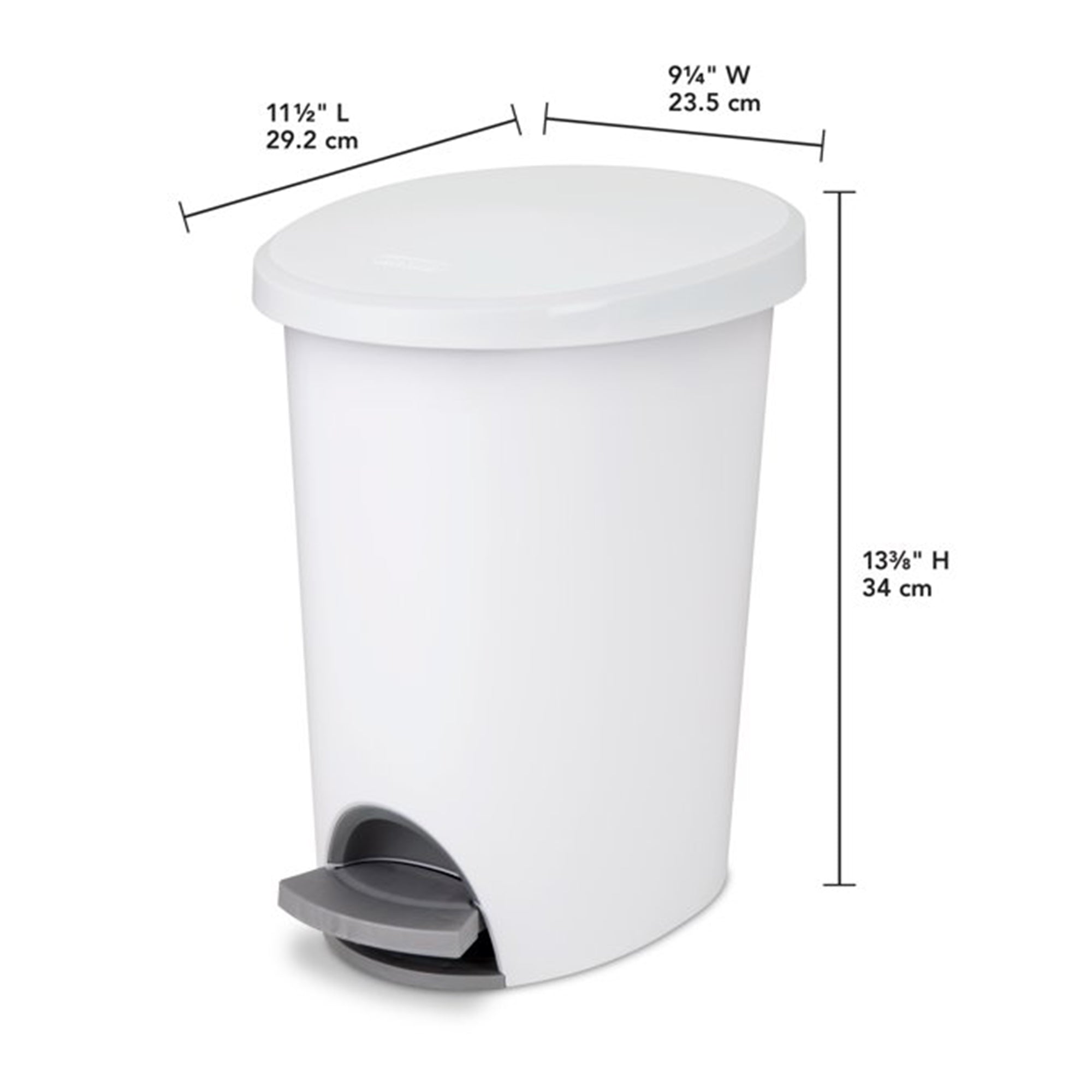 Sterilite 10818002 2.6 Gallon Ultra StepOn Wastebasket with Lid and Base, White