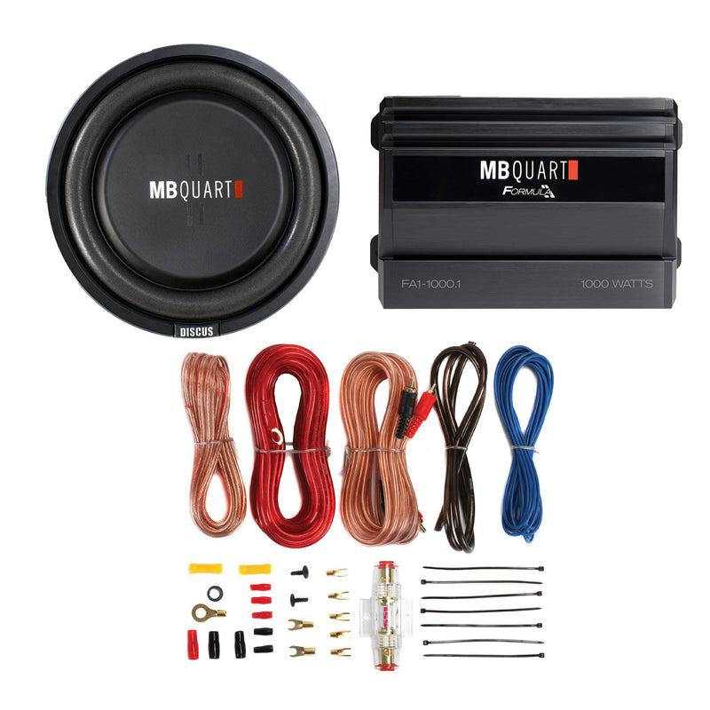 MB Quart 400W 10" Subwoofer, 1,000W Monoblock Amplifier, & Soundstorm Wire Kit
