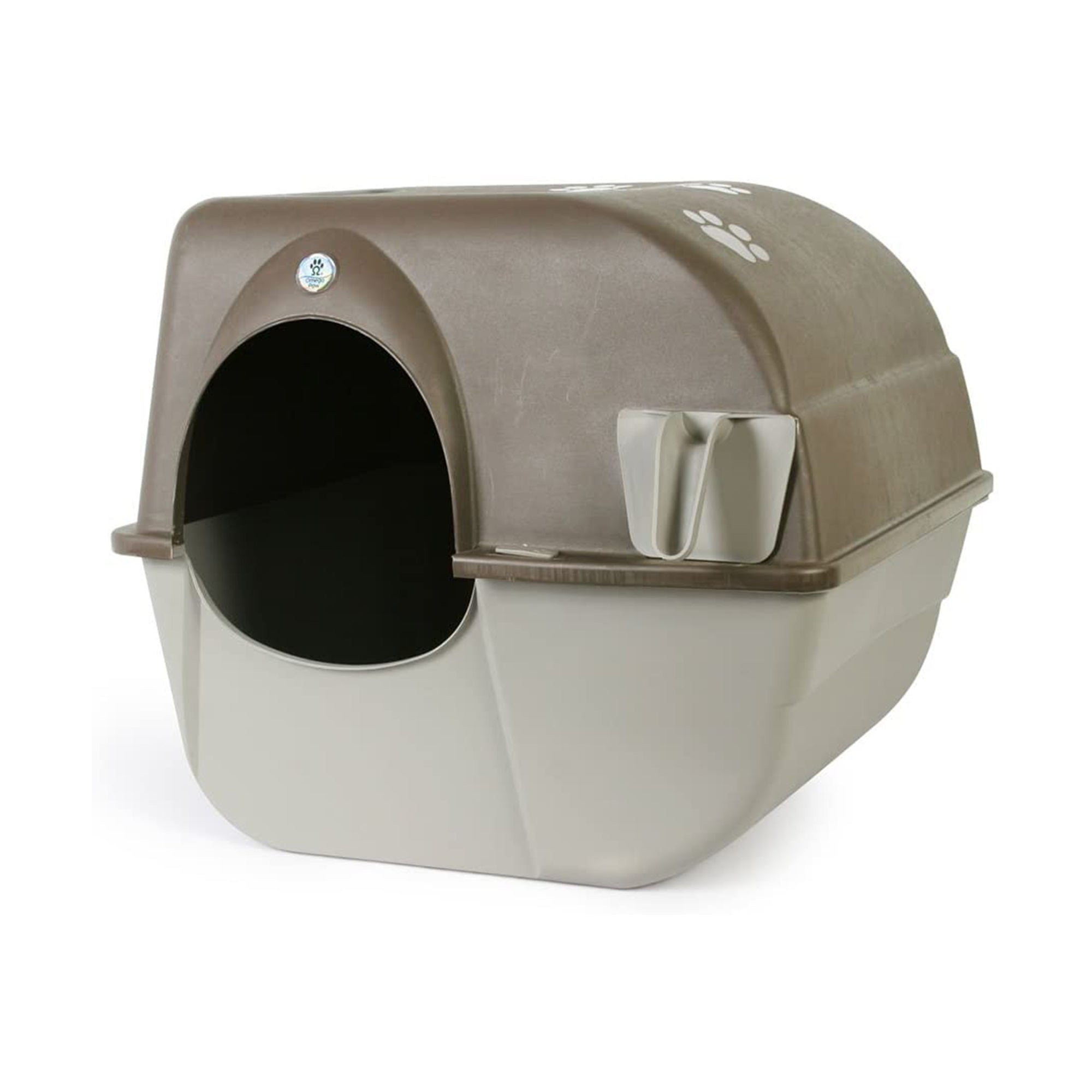 Omega Paw Roll 'n Clean Self Cleaning Litter Box for Regular Sized Cats, Pewter