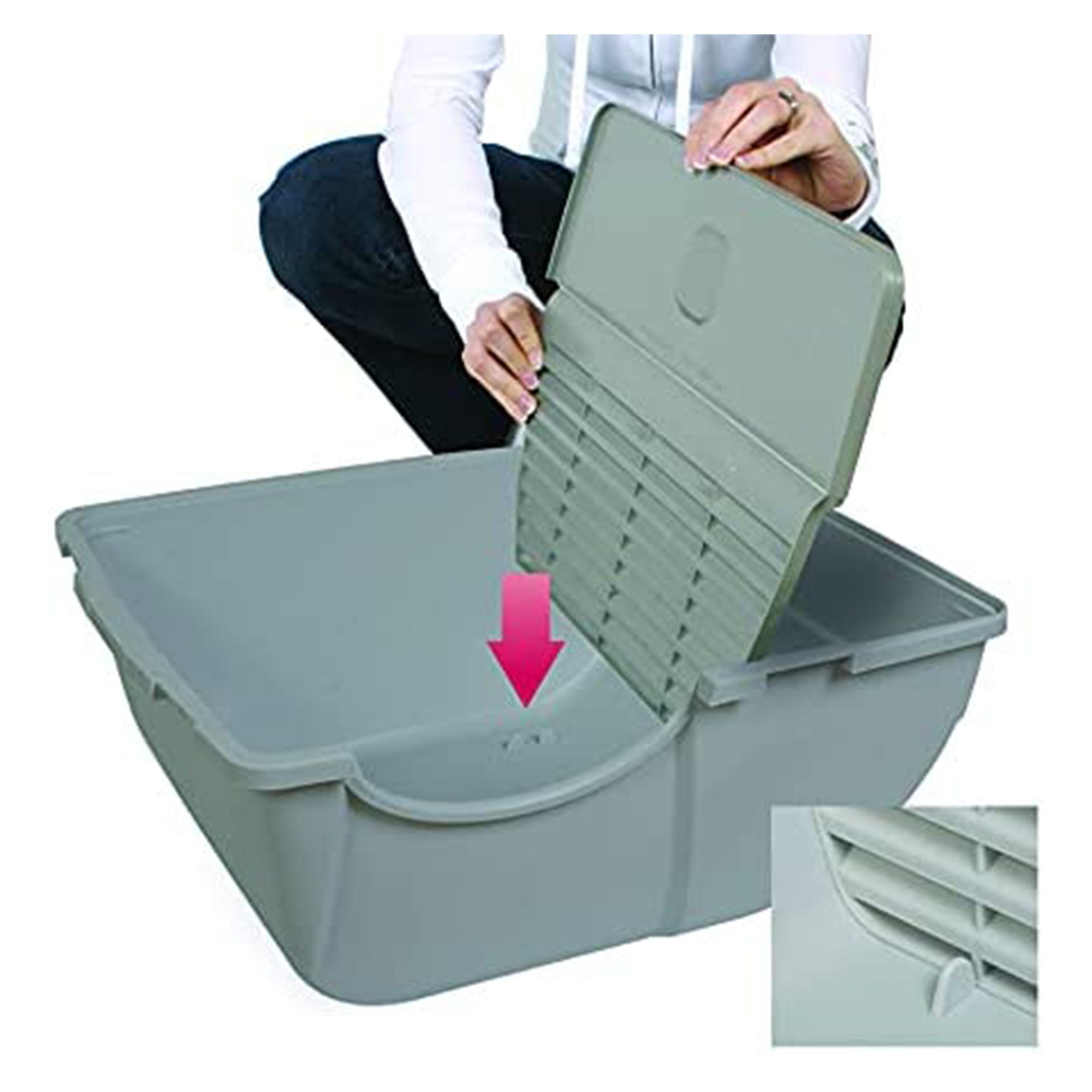 Omega Paw Roll 'n Clean Self Cleaning Litter Box for Regular Sized Cats, Pewter
