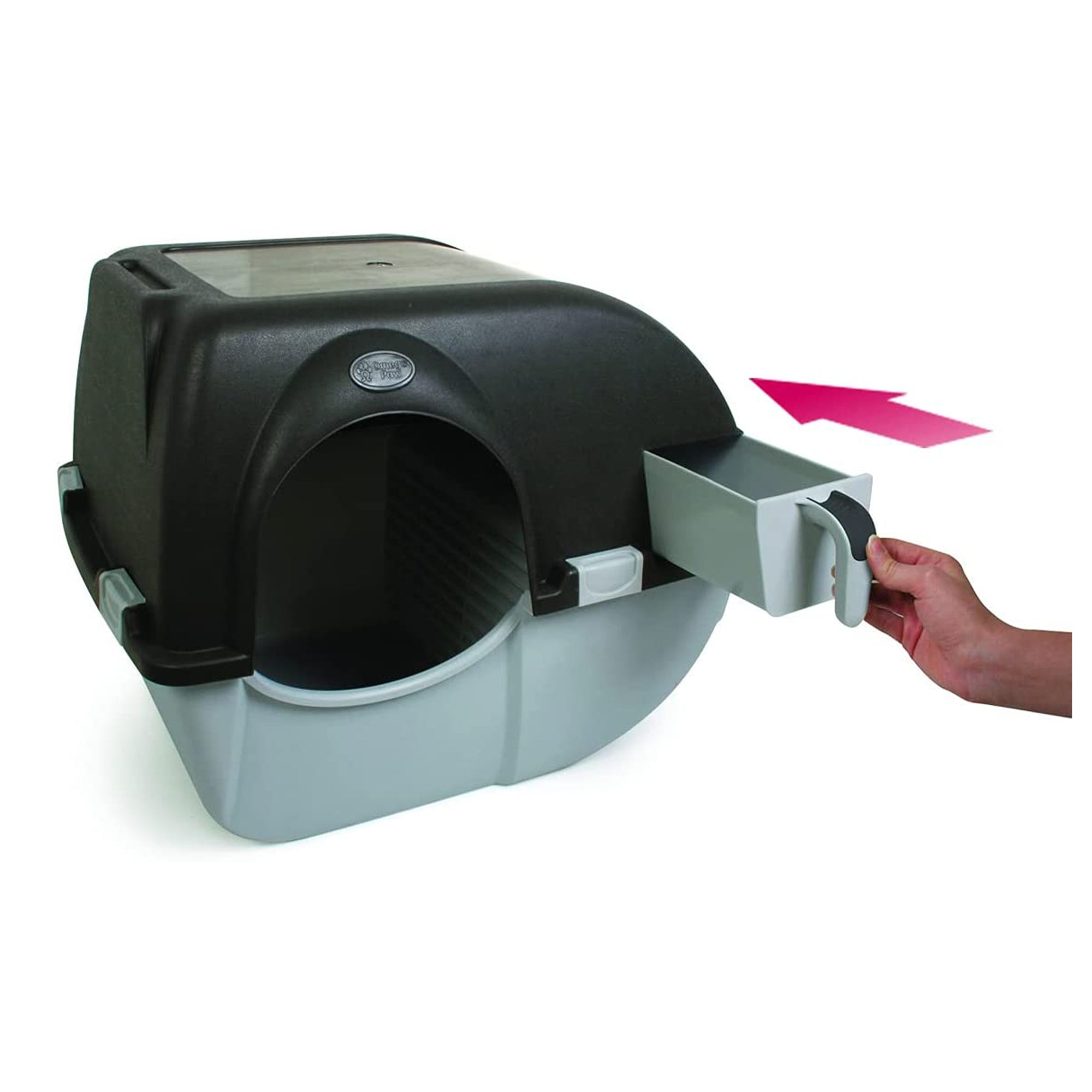 Omega Paw Roll 'n Clean Self Cleaning Litter Box for Regular Sized Cats, Pewter
