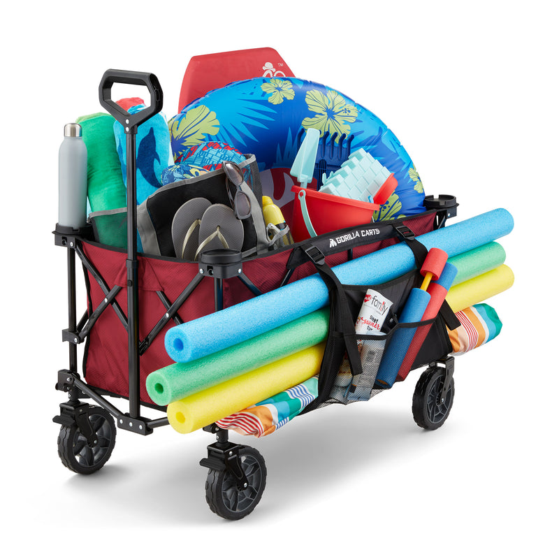 Gorilla Carts 7 Cubic Feet Foldable Utility Beach Wagon with Oversized Bed, Red
